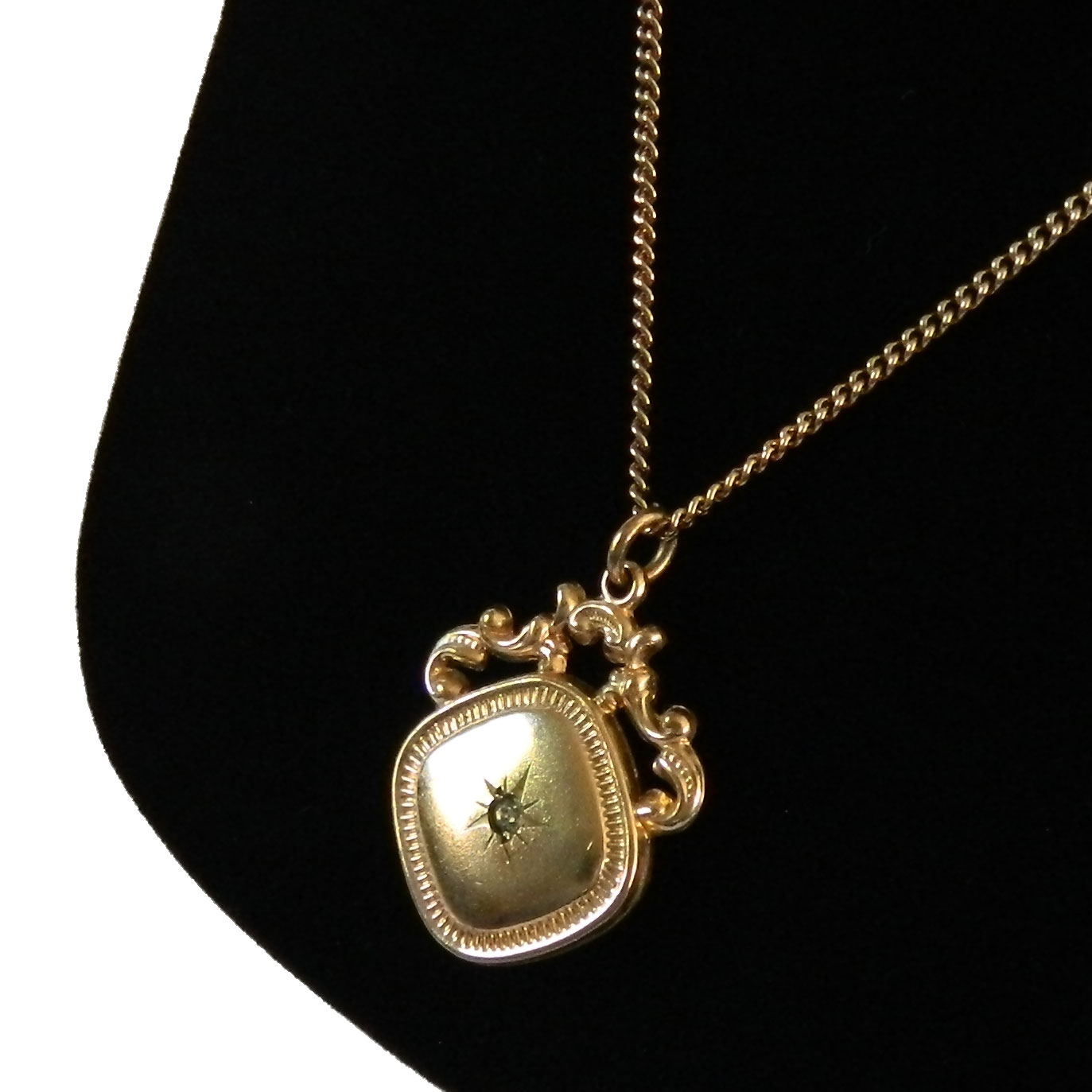 Antique spinning watch fob locket necklace