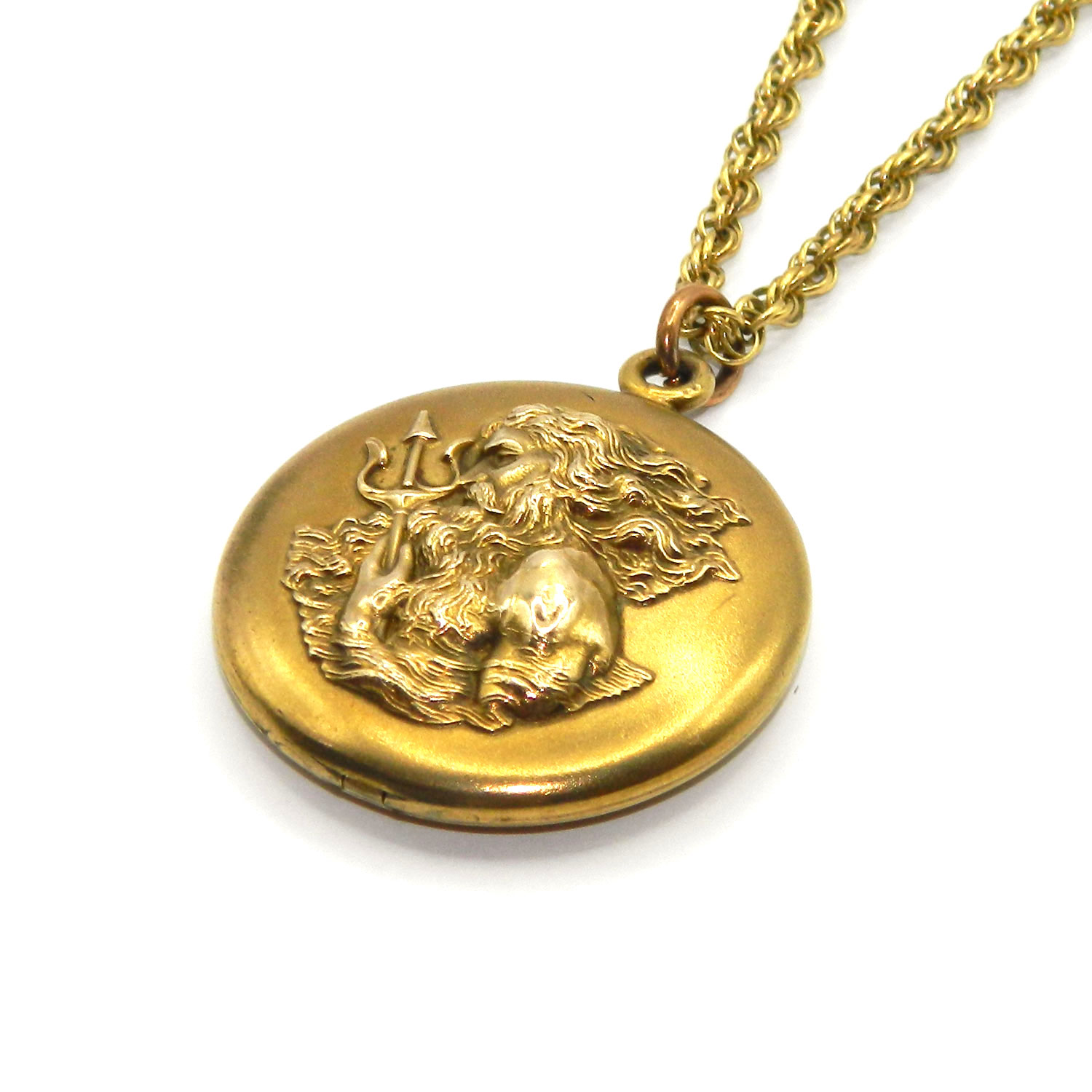 Antique Poseidon locket necklace