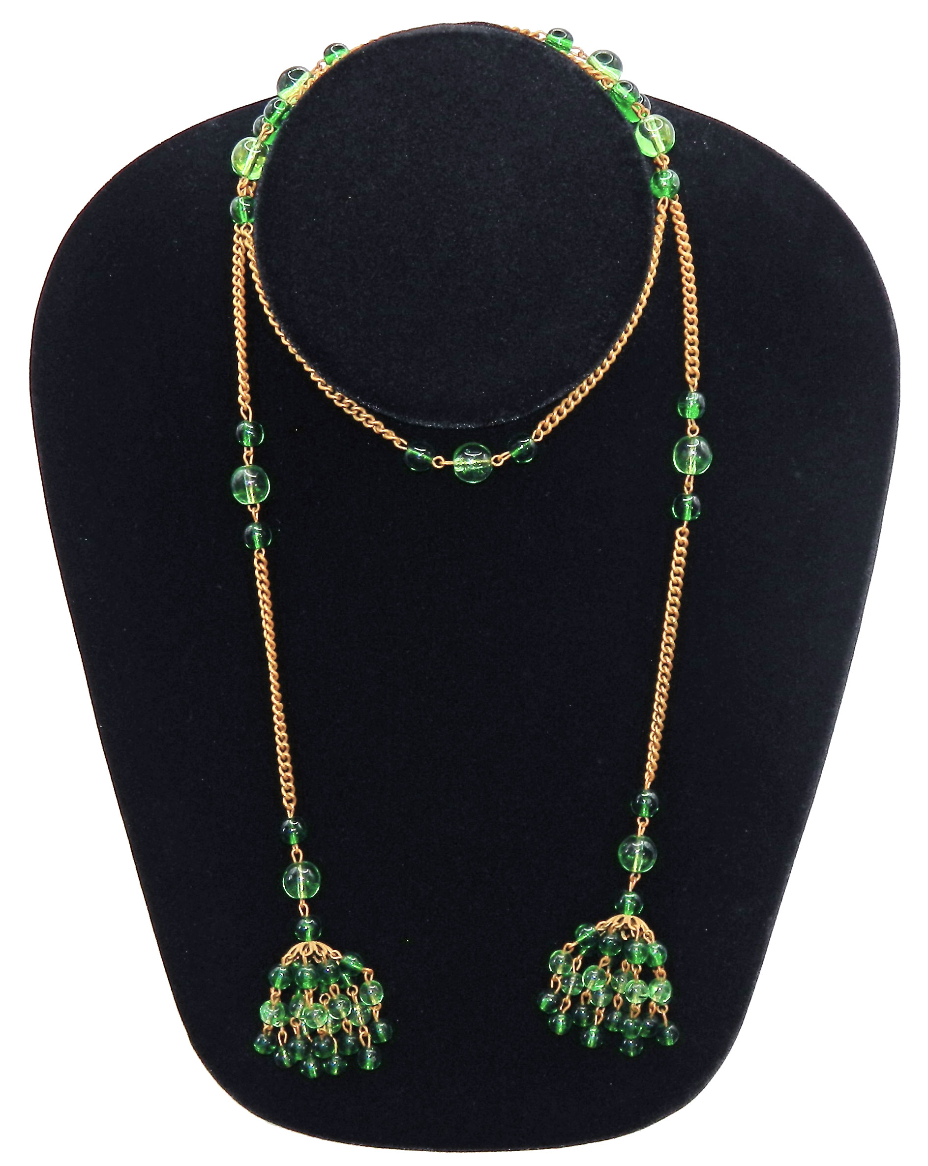 Green beaded lariat necklace