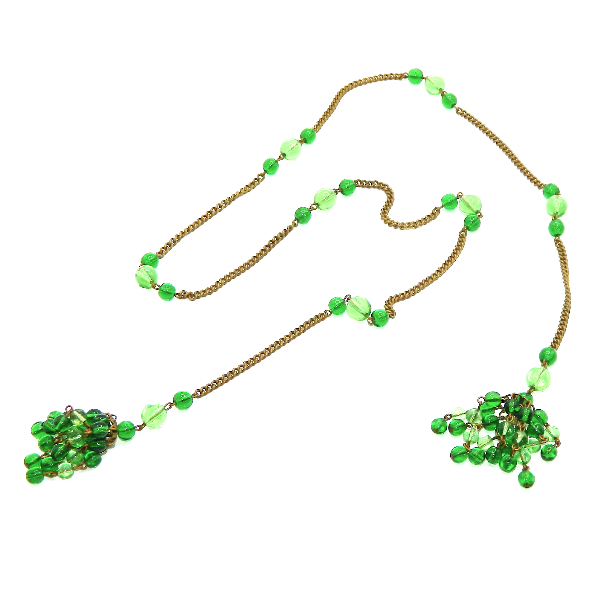 Green beaded lariat necklace