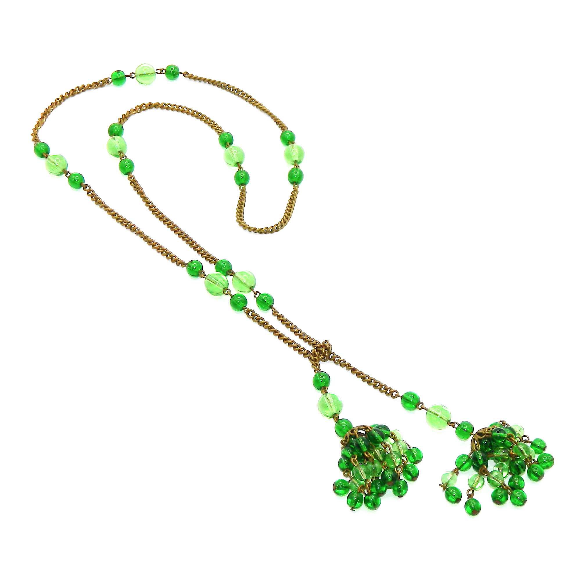 Green beaded lariat necklace