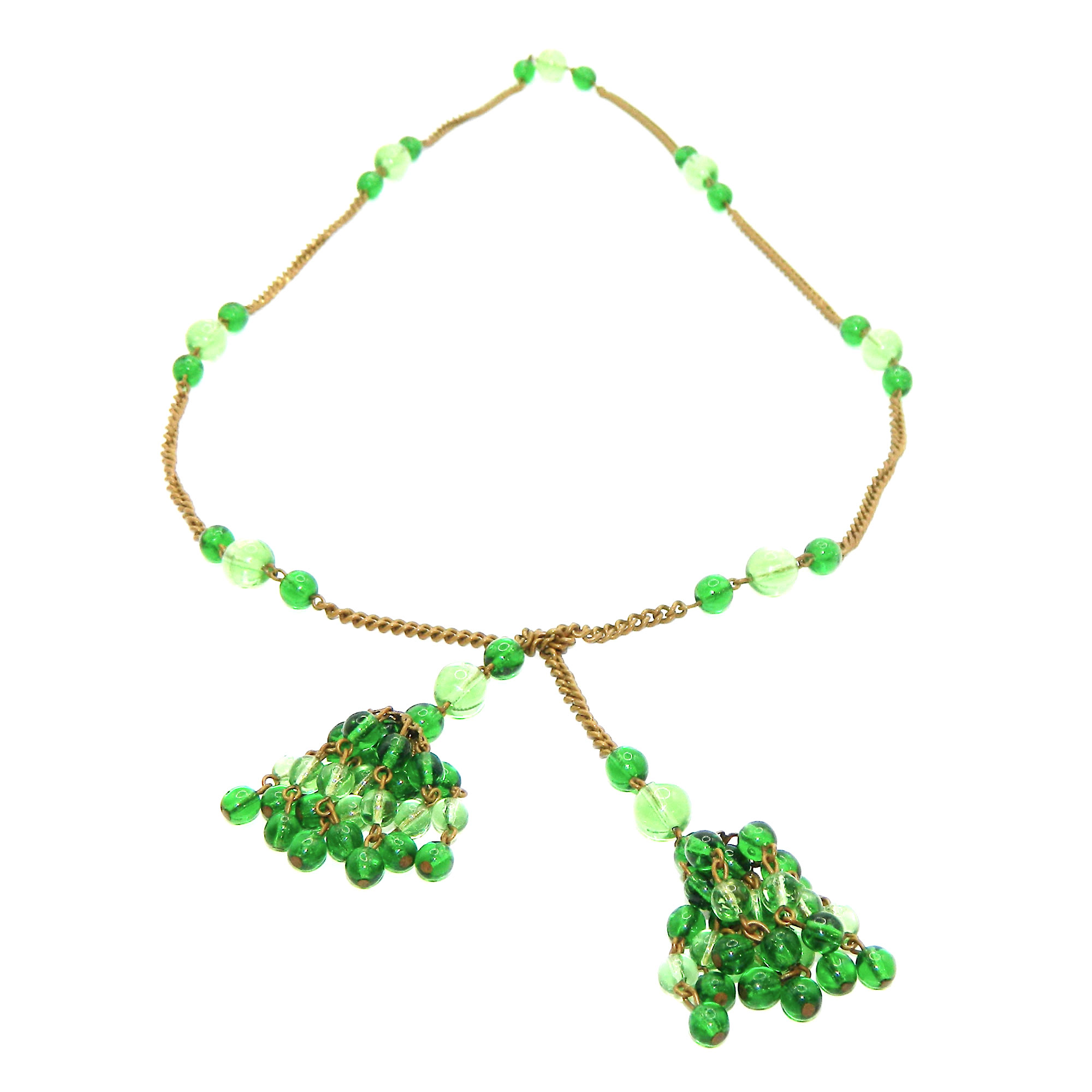 Green beaded lariat necklace