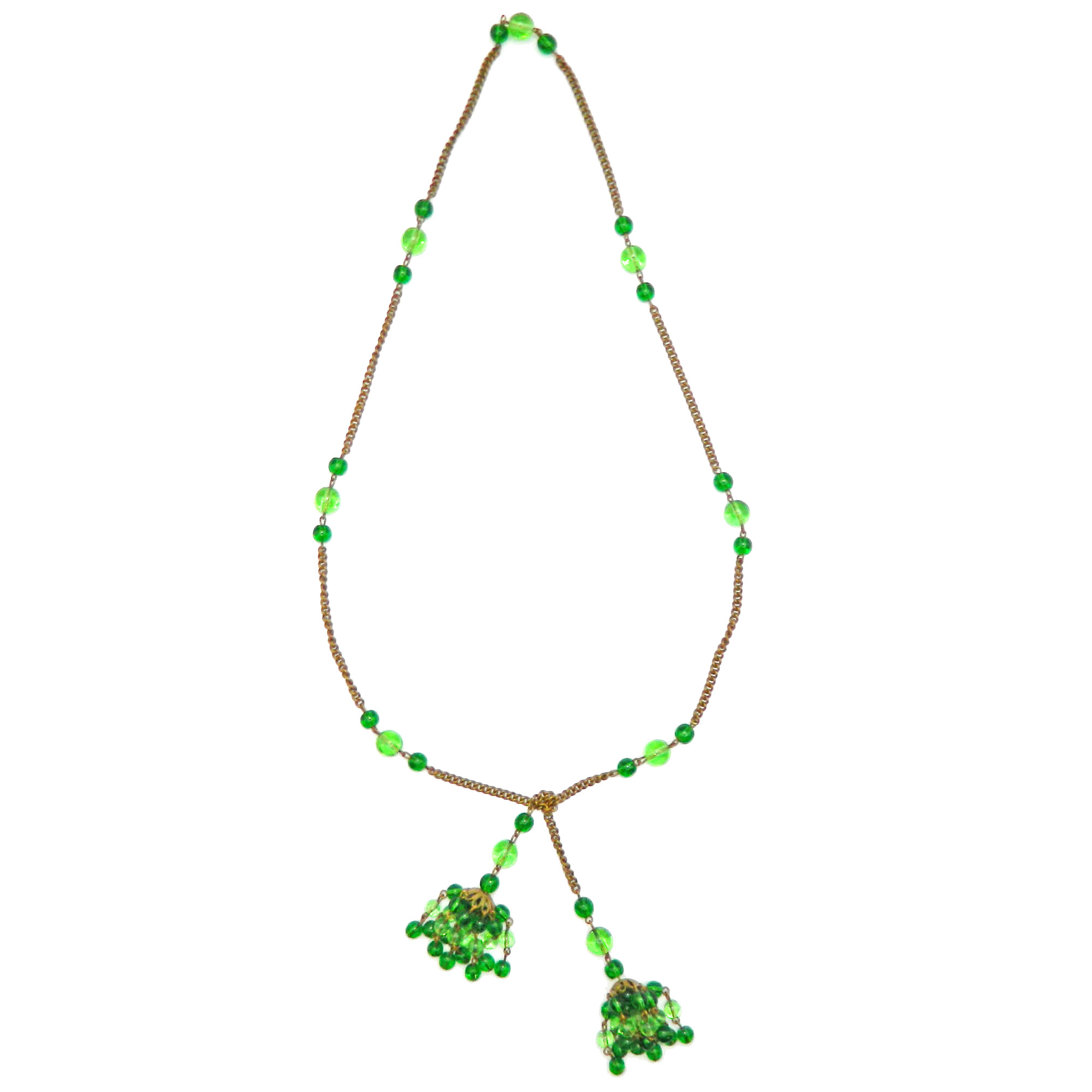 Green beaded lariat necklace