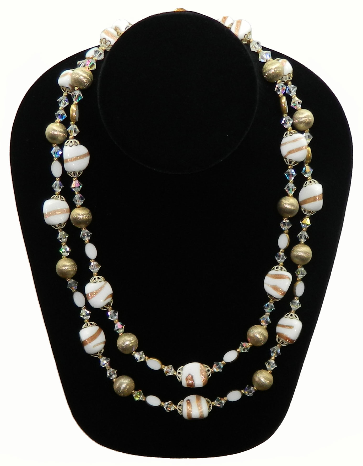 1950s Double Strand White Beaded Necklace 