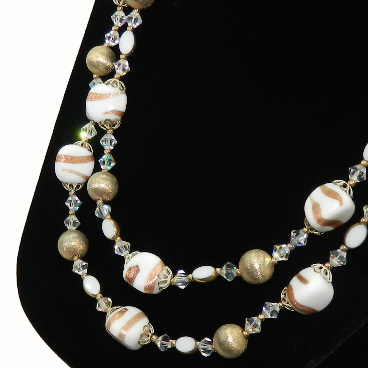 1950s Double Strand White Beaded Necklace 