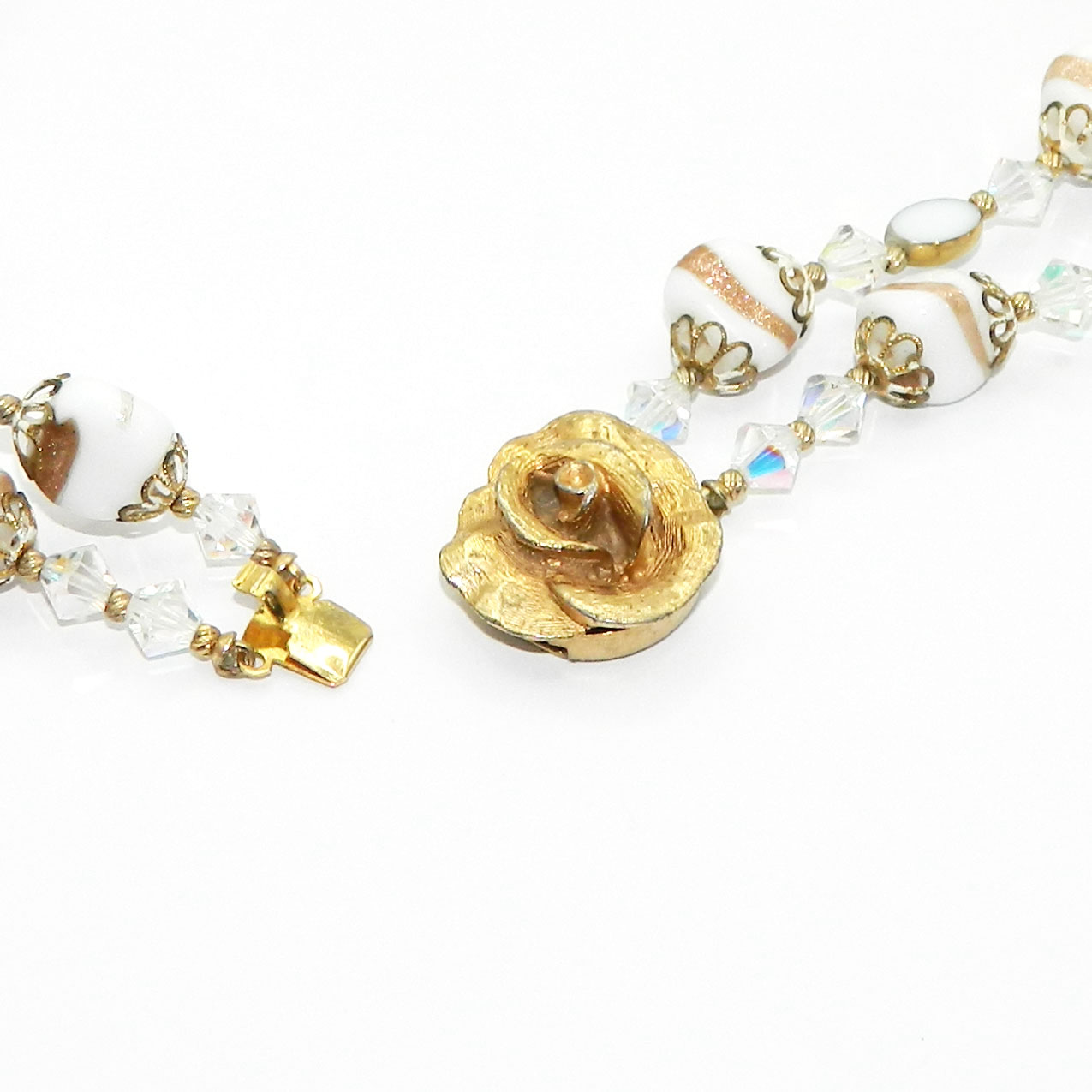 1950s Double Strand White Beaded Necklace 