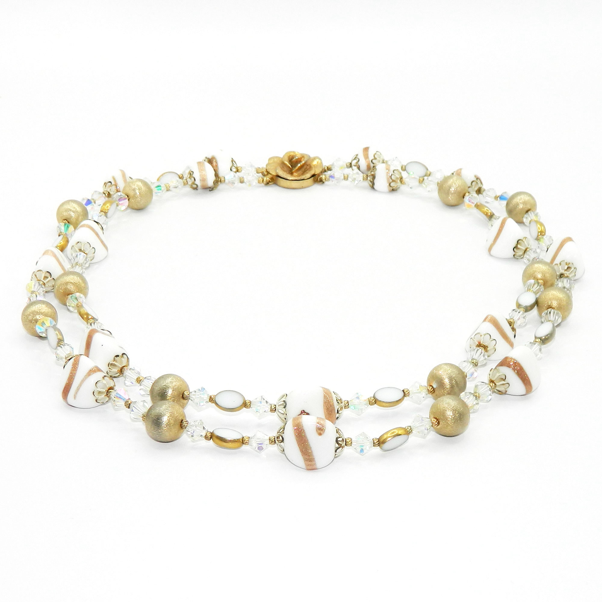 1950s Double Strand White Beaded Necklace 