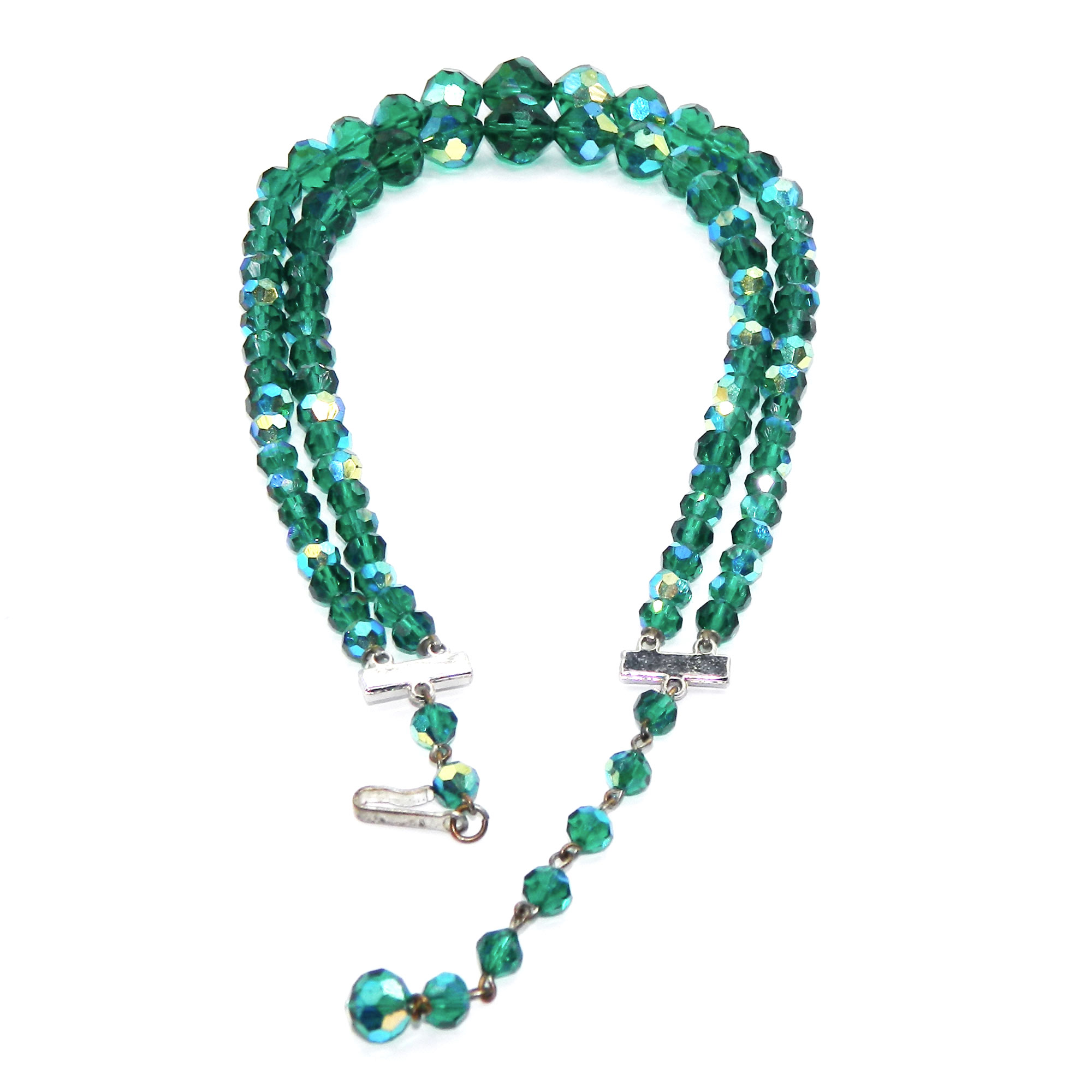 1950s Double Strand Green Aurora Borealis Beaded Necklace