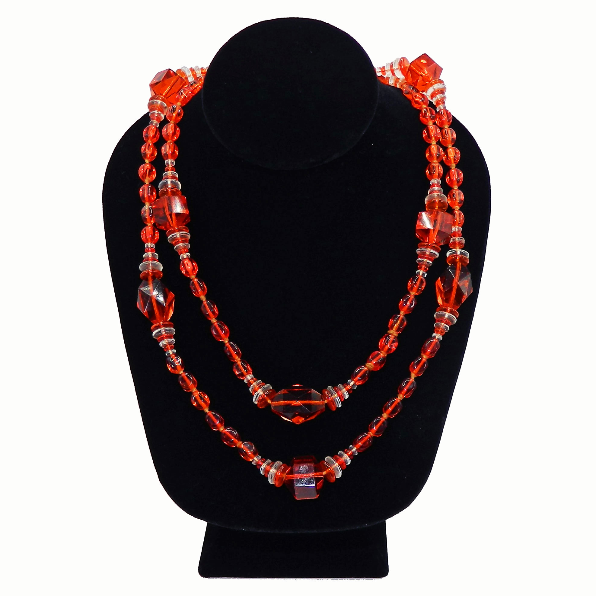 Long Art Deco Orange Beaded Necklace