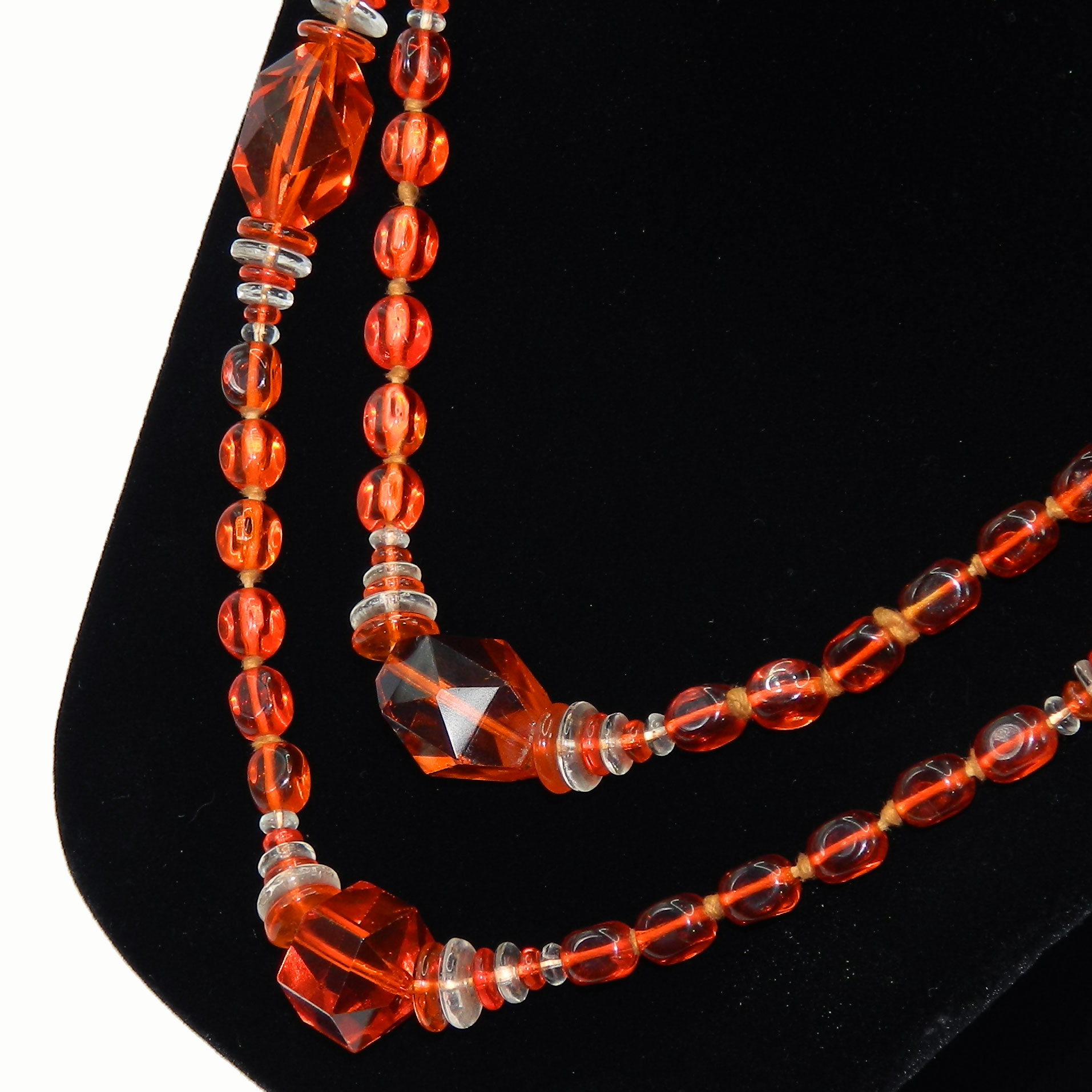 Long Art Deco Orange Beaded Necklace