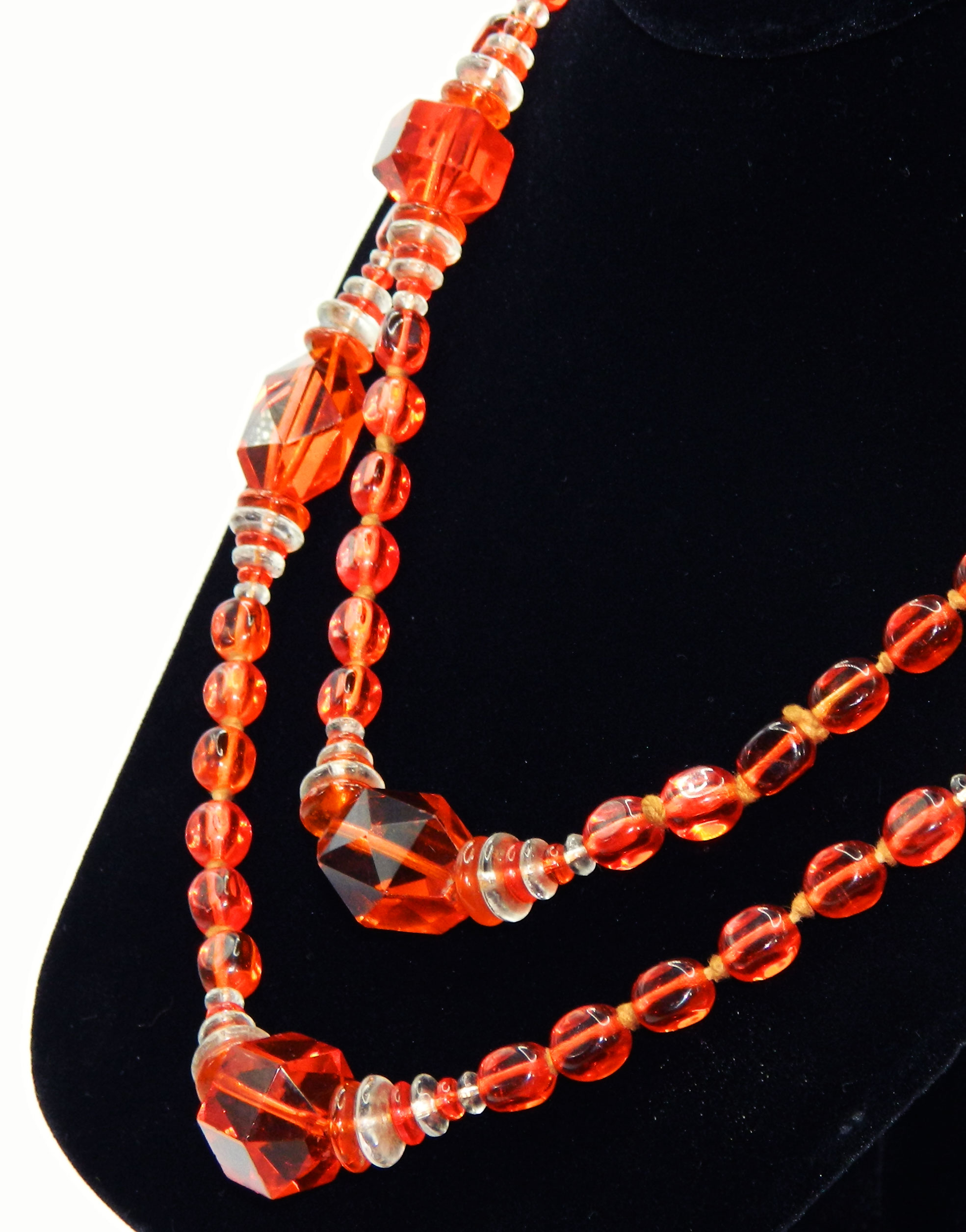 Long Art Deco Orange Beaded Necklace
