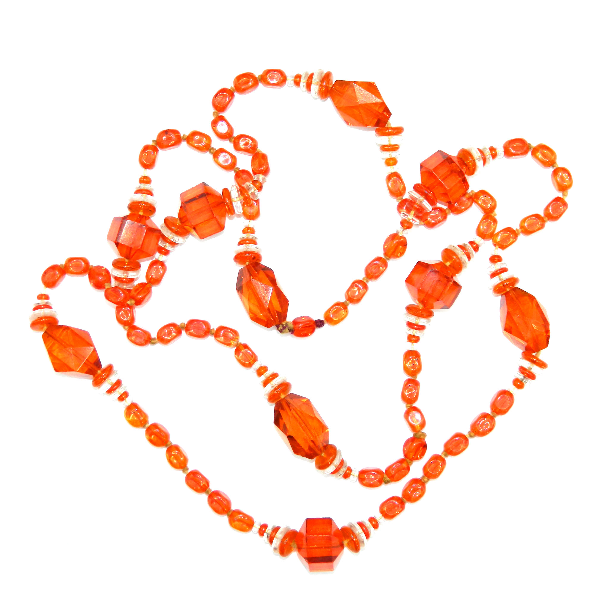 Long Art Deco Orange Beaded Necklace