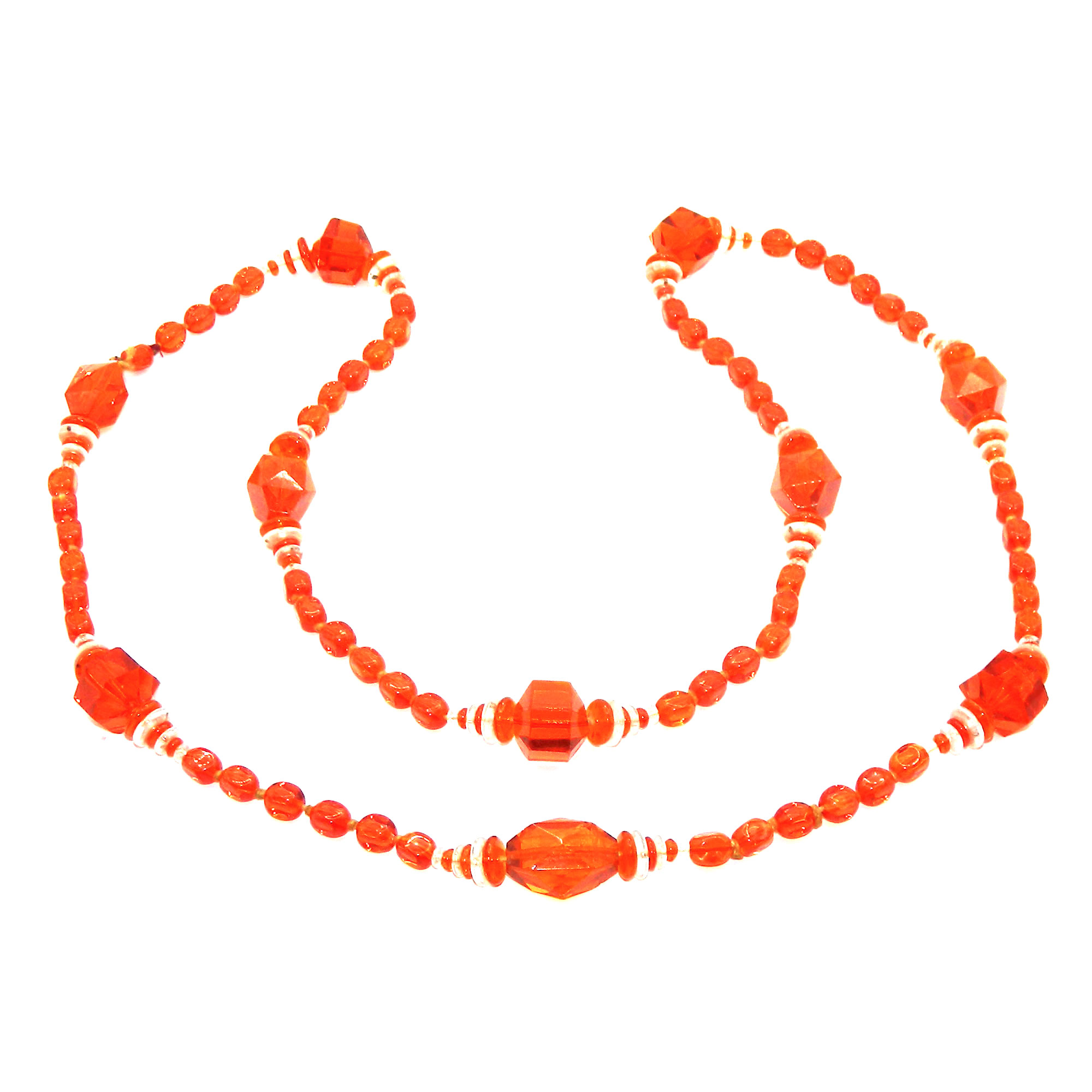 Long Art Deco Orange Beaded Necklace