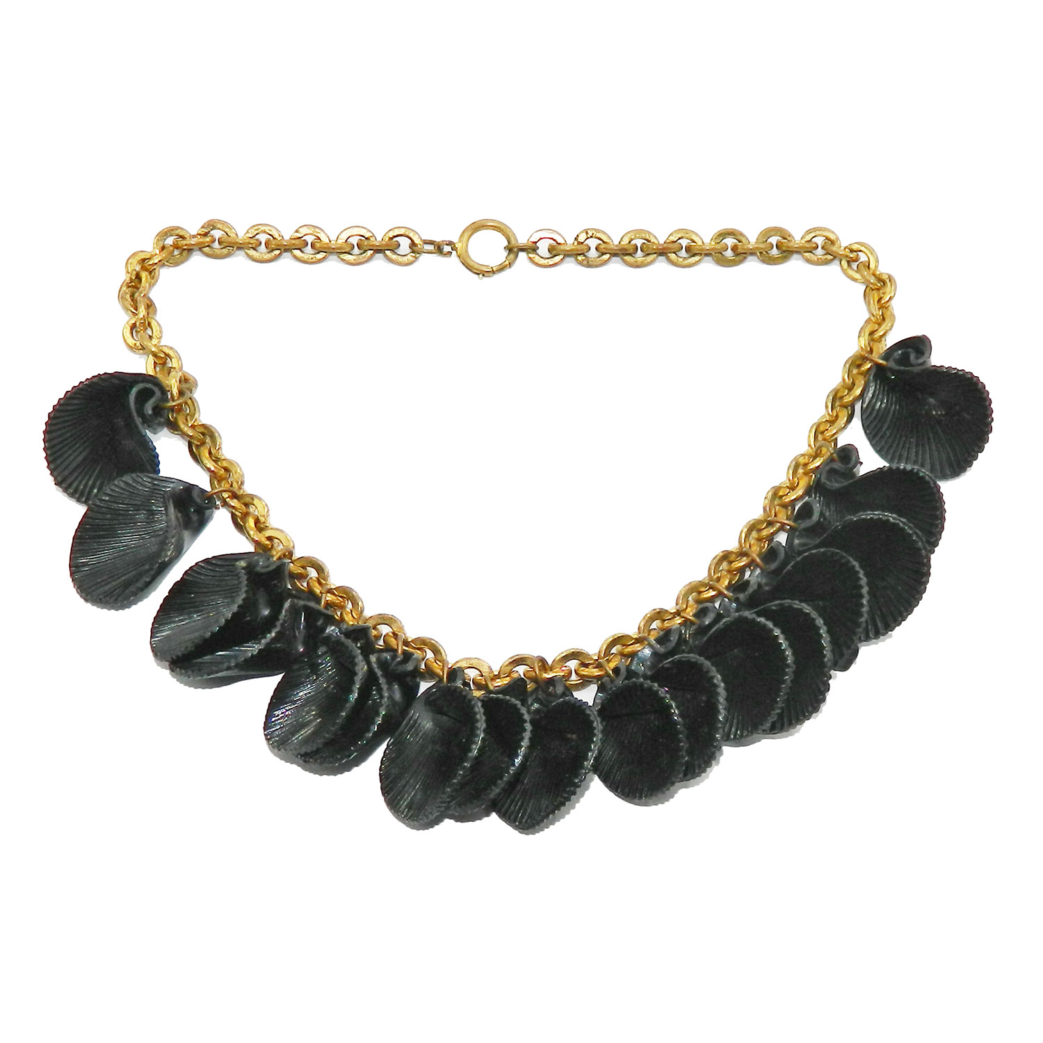 1930s black shell celluloid necklace