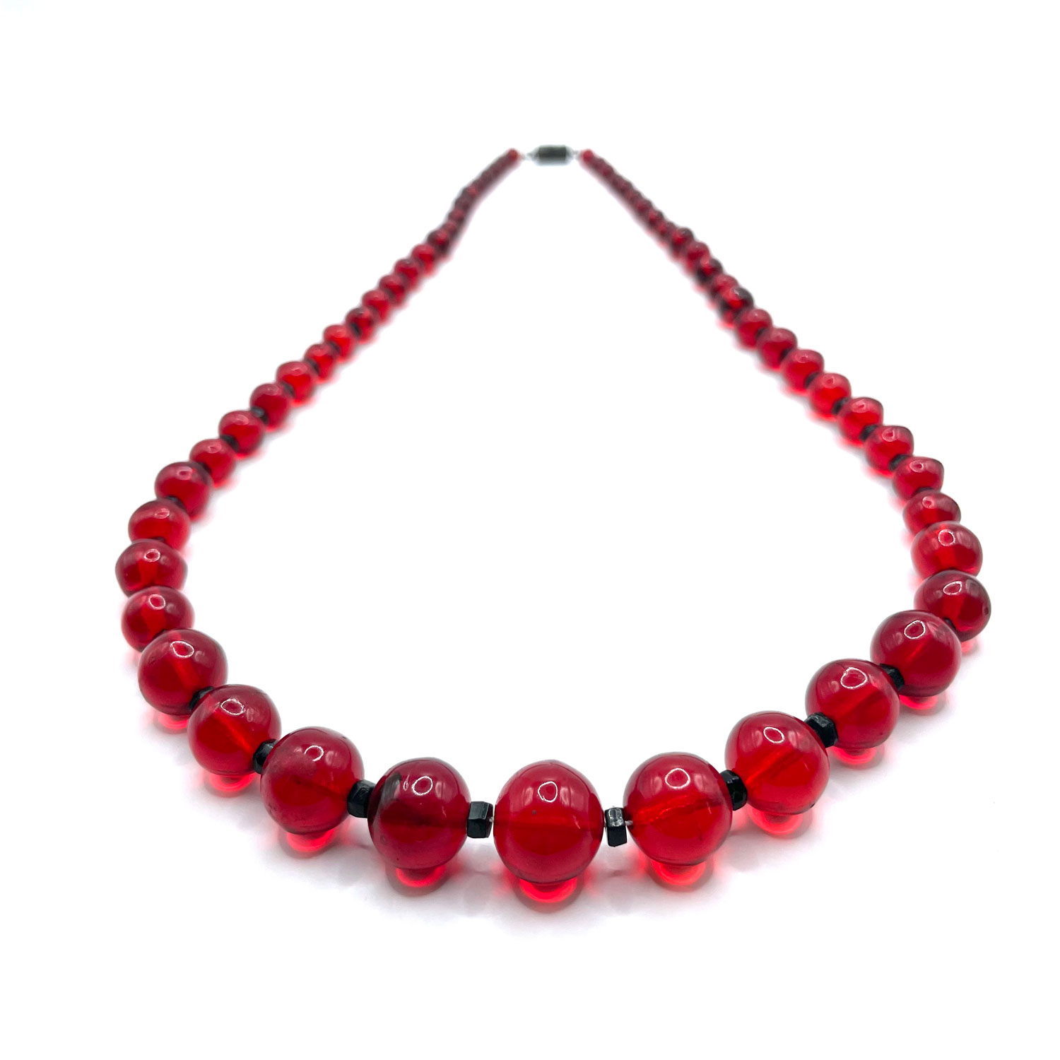 Scarlet red glass bead necklace
