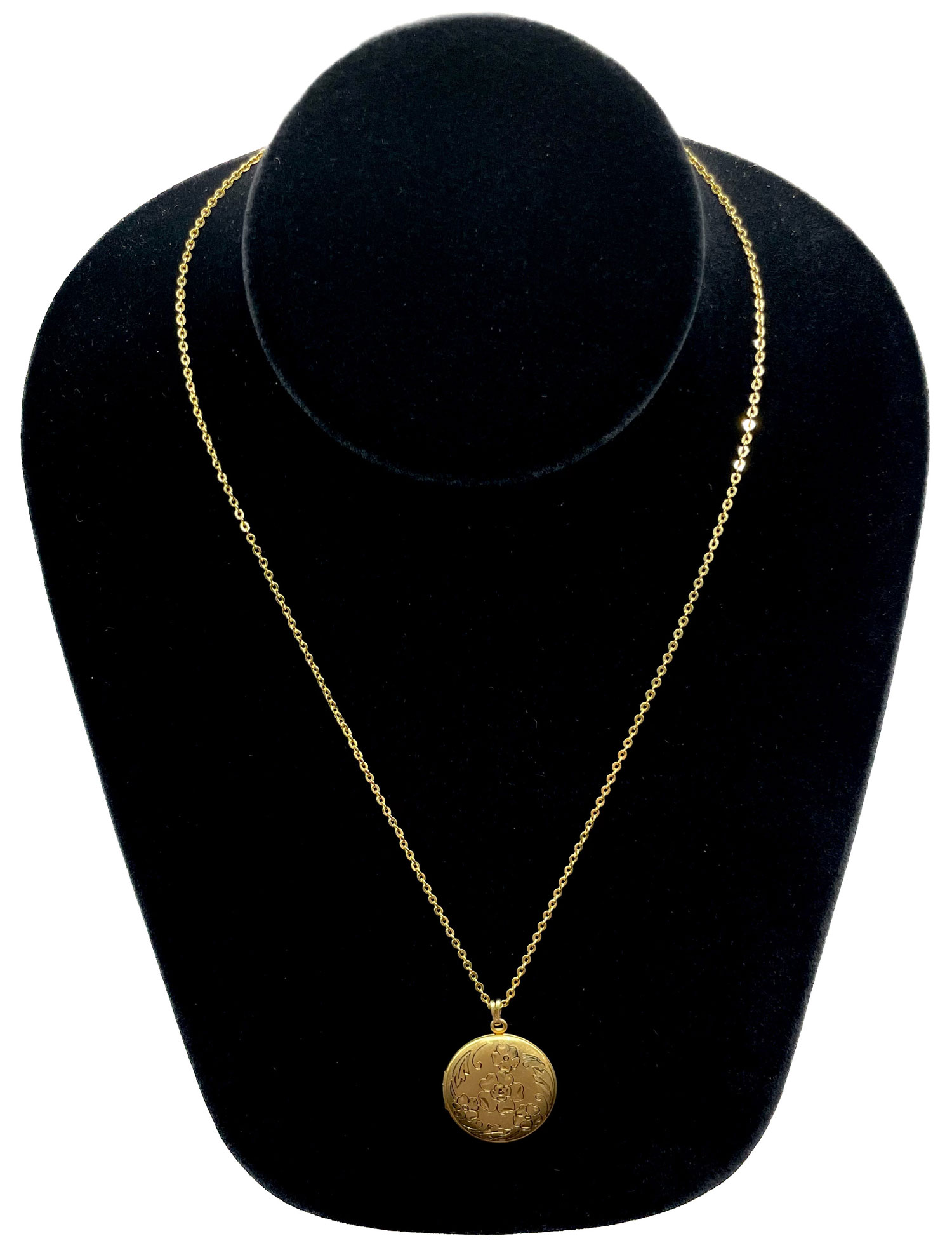Floral etched locket pendant necklace