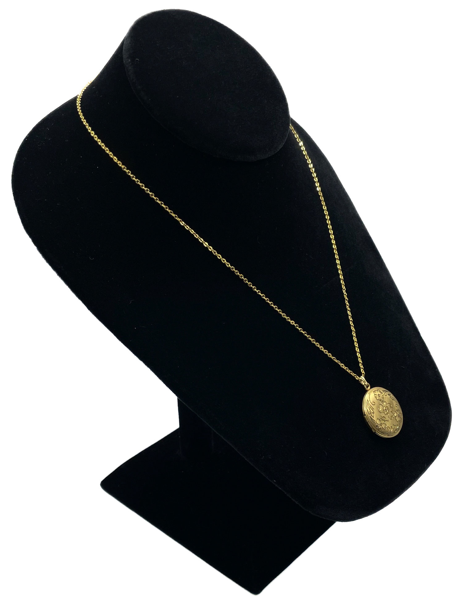 Floral etched locket pendant necklace