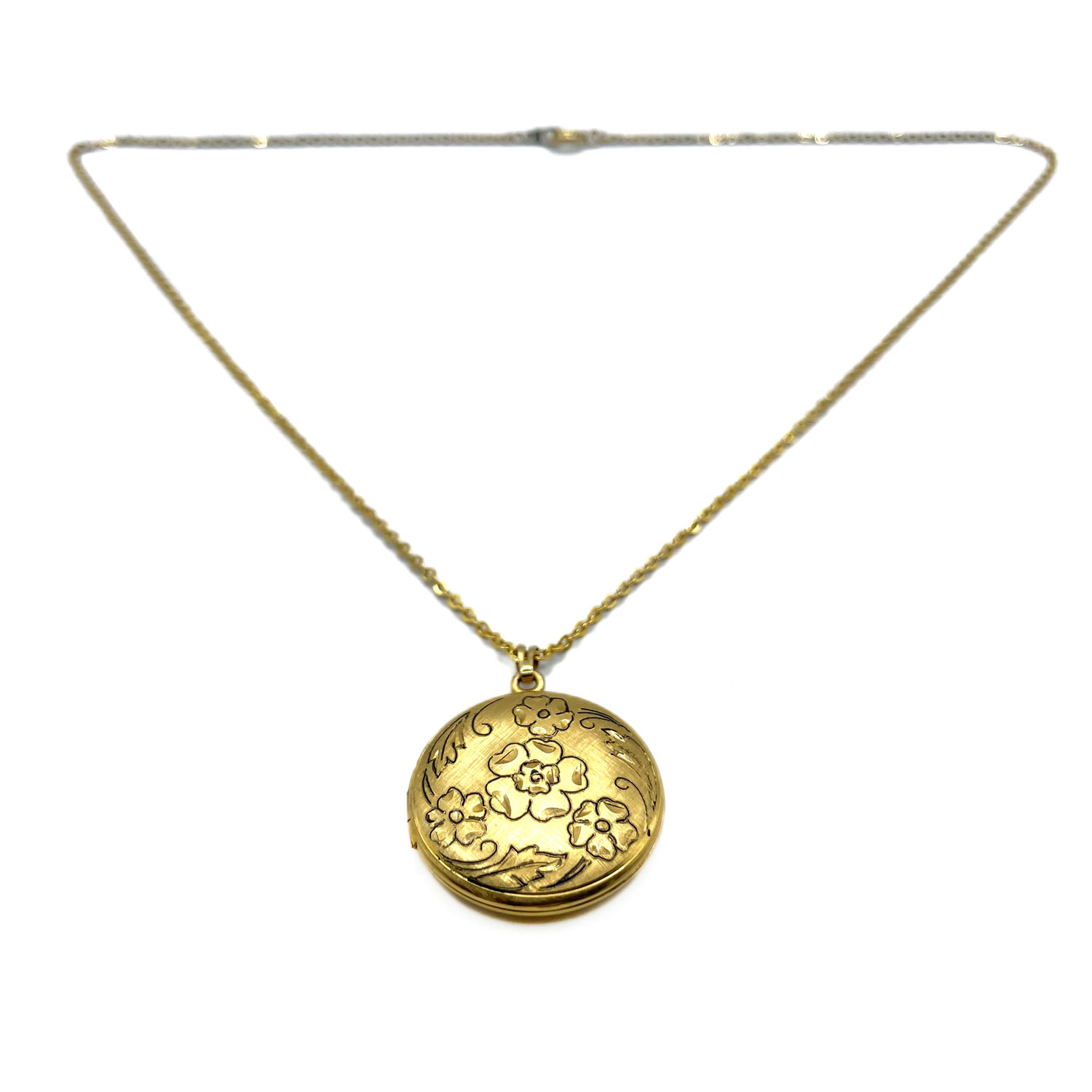 Floral etched locket pendant necklace