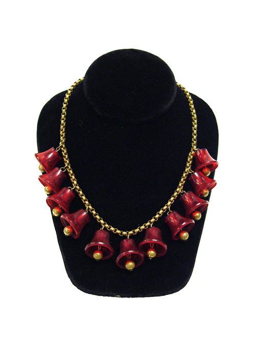 1930's red celluloid bell necklace