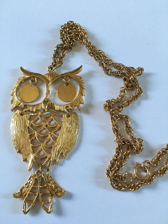 1970's owl pendant necklace