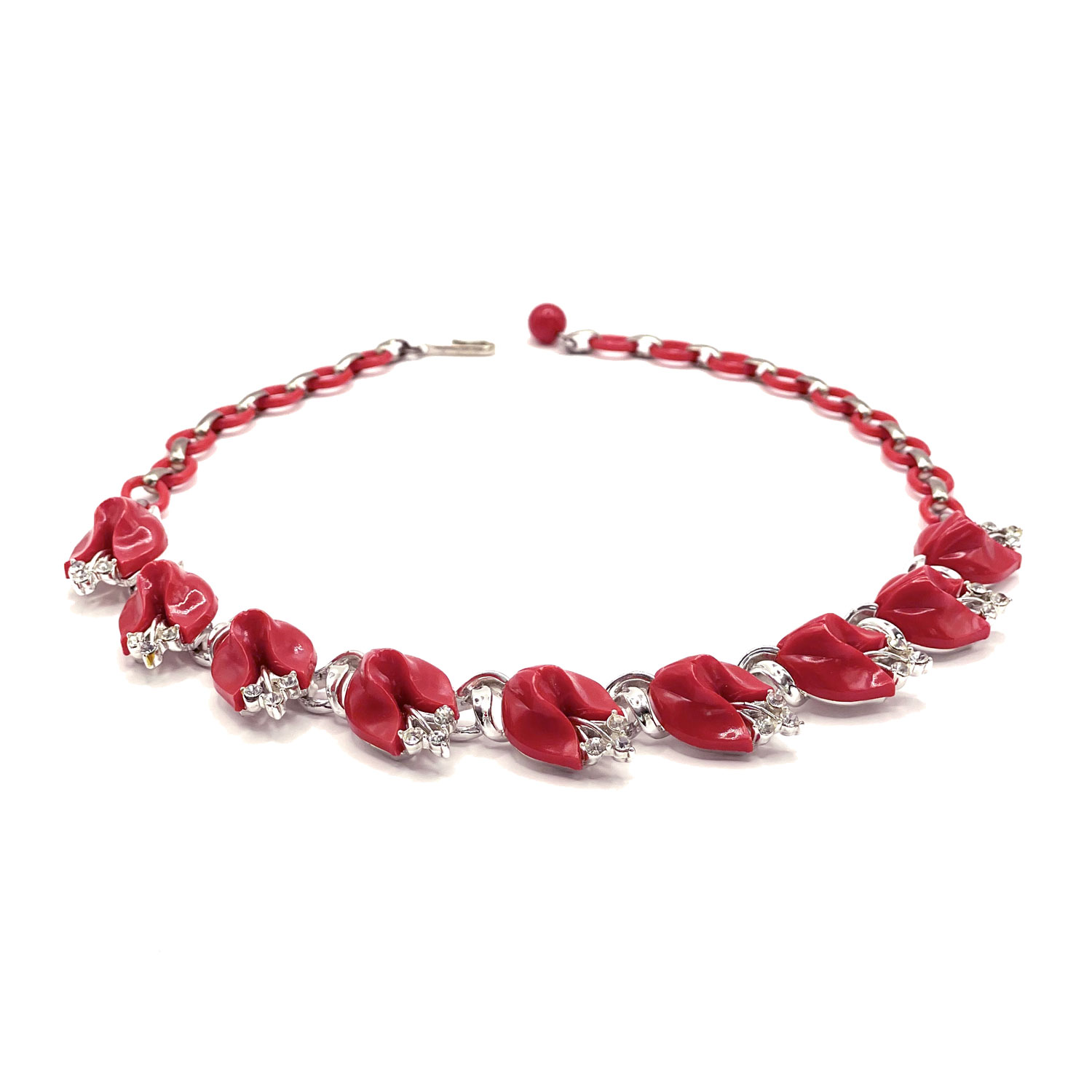 1950s red floral necklace