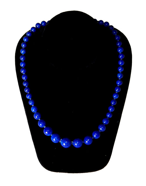 Hand knotted cobalt blue glass bead necklace