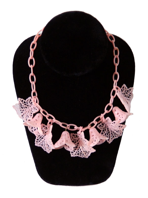 1930's pink celluloid necklace