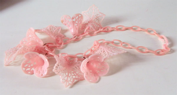 1930's pink celluloid necklace