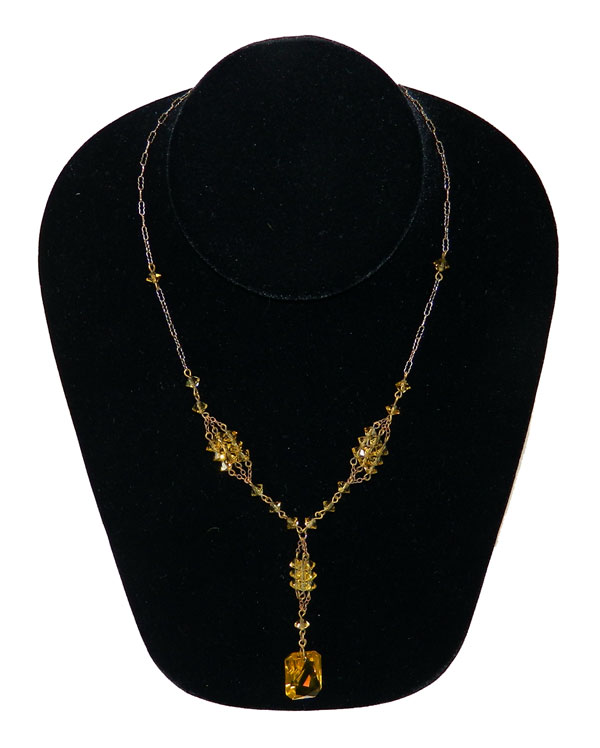1920's amber pendant necklace with cut glass beads