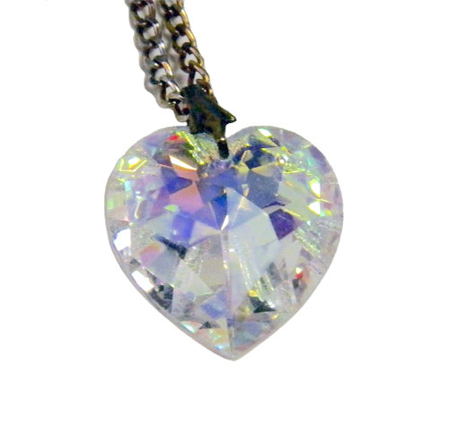 vintage aurora borealis crystal heart necklace