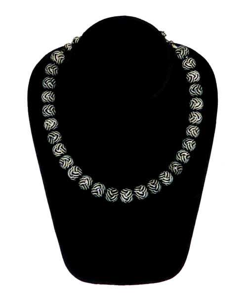 Black and white 1930's carved celluloid beaded necklace