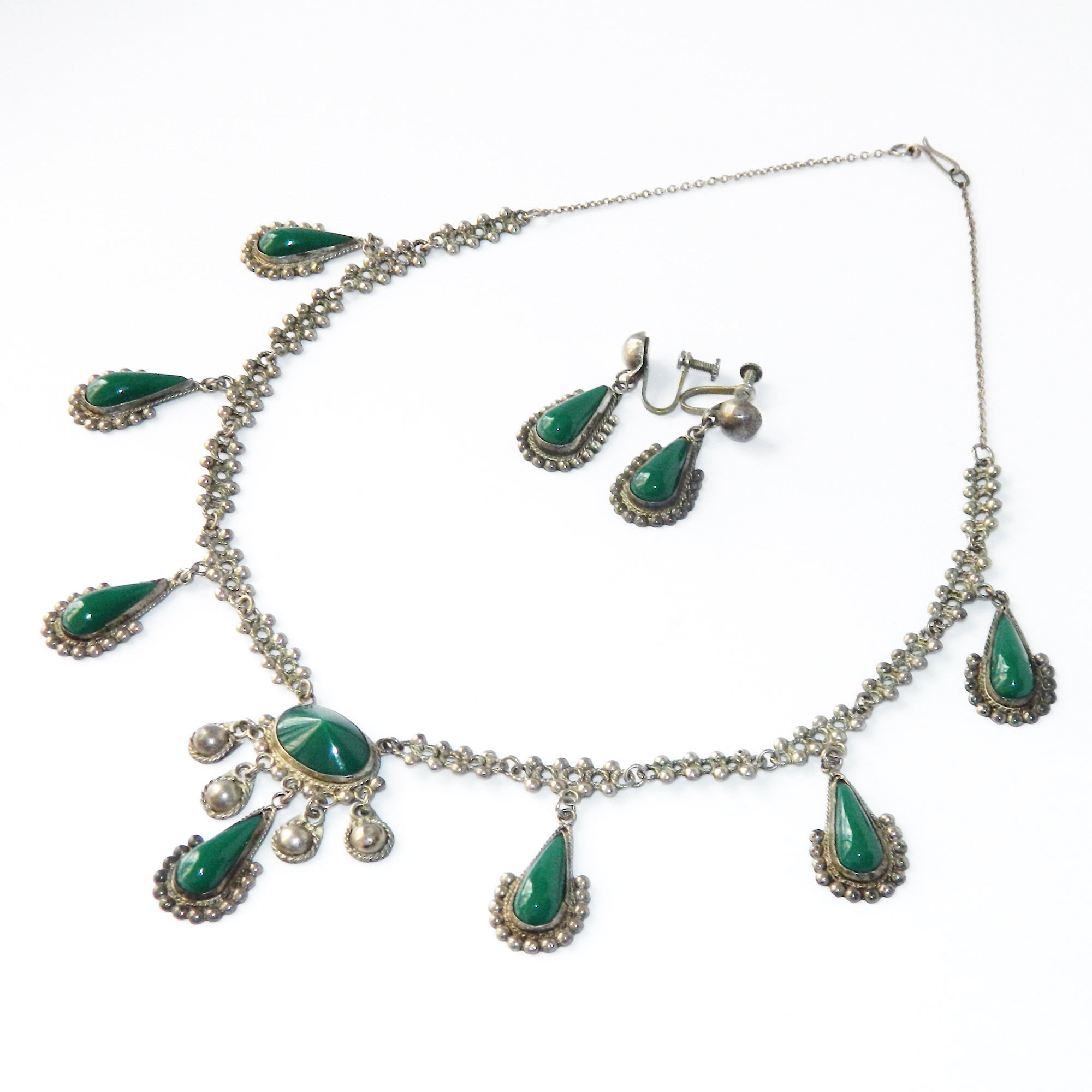 Chrysoprase sterling silver necklace set