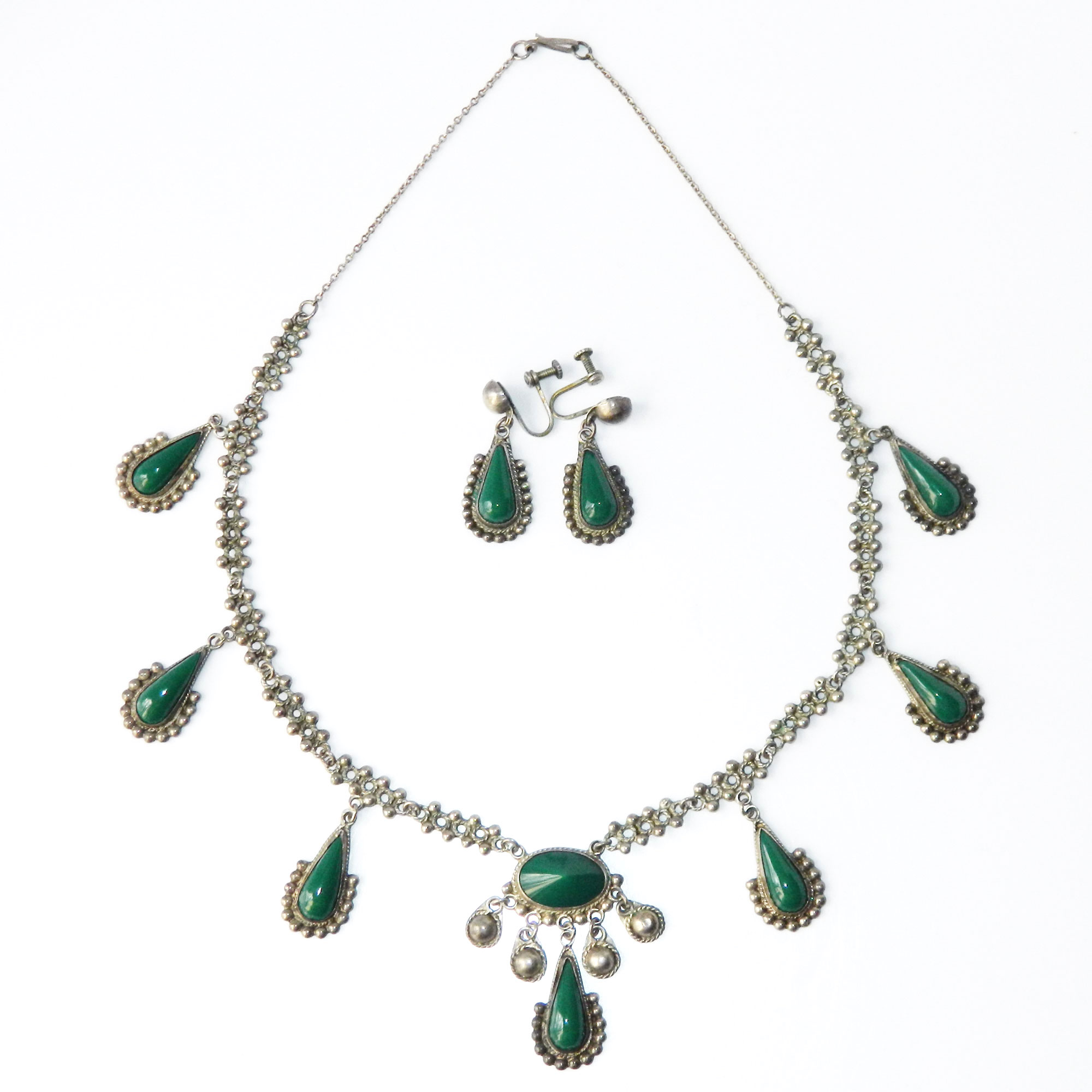 Chrysoprase sterling silver necklace set