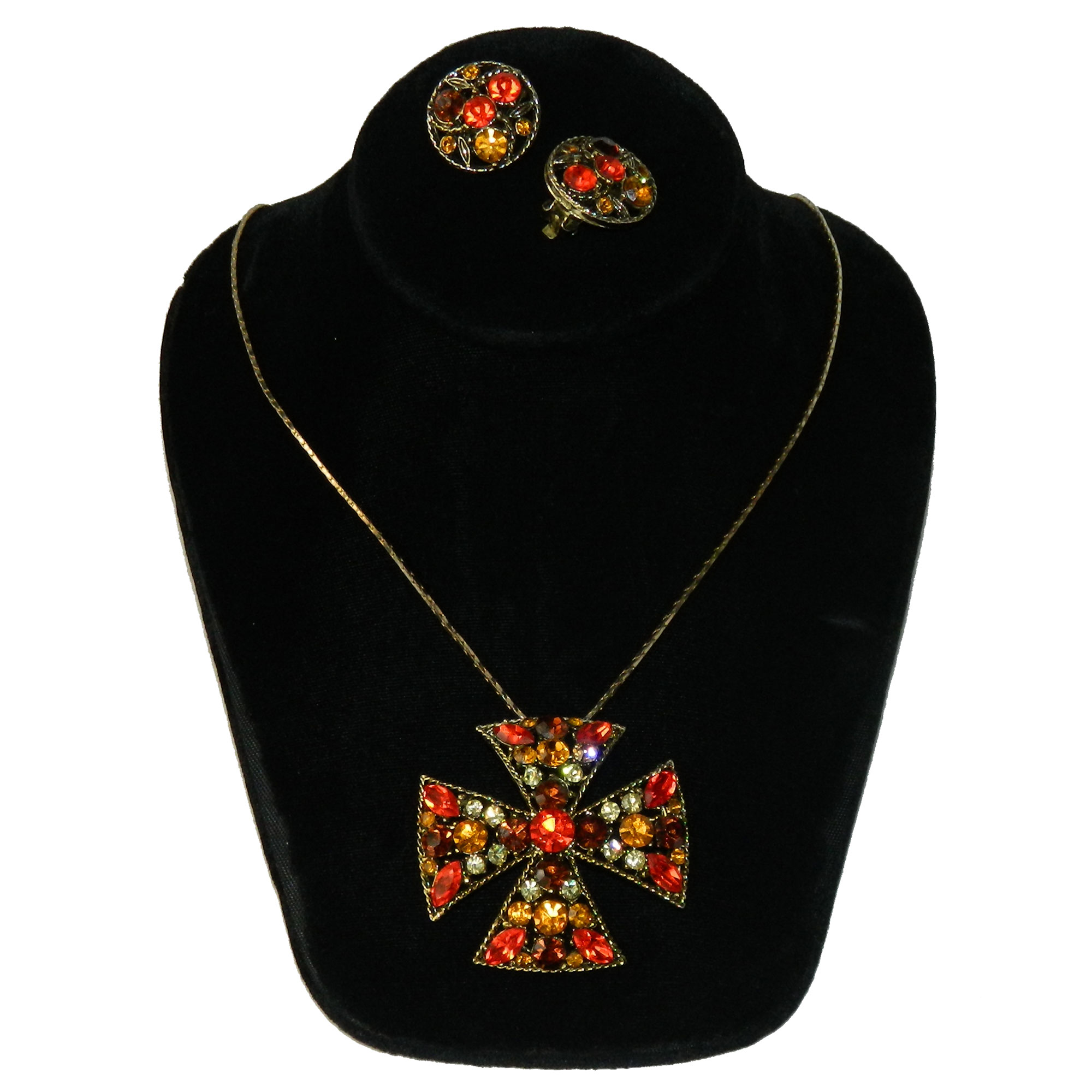 Maltese cross pendant necklace set