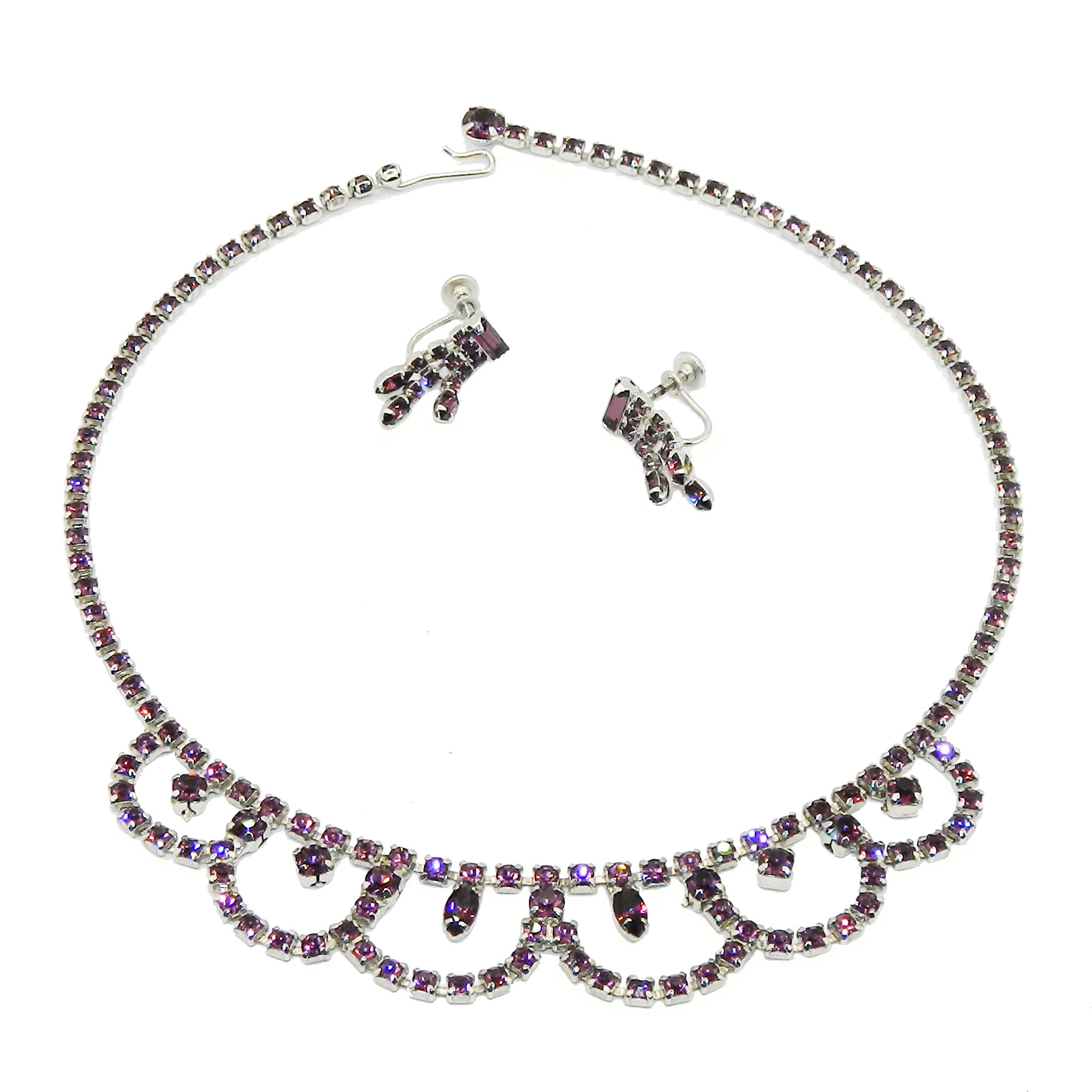 Wiesner purple rhinestone necklace and earring set