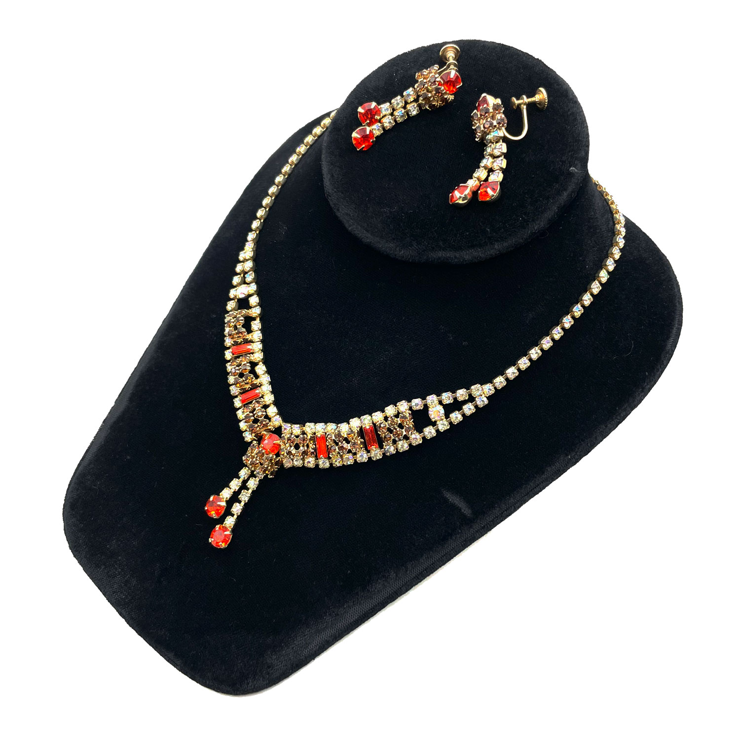 Rhinestone necklace and earring set