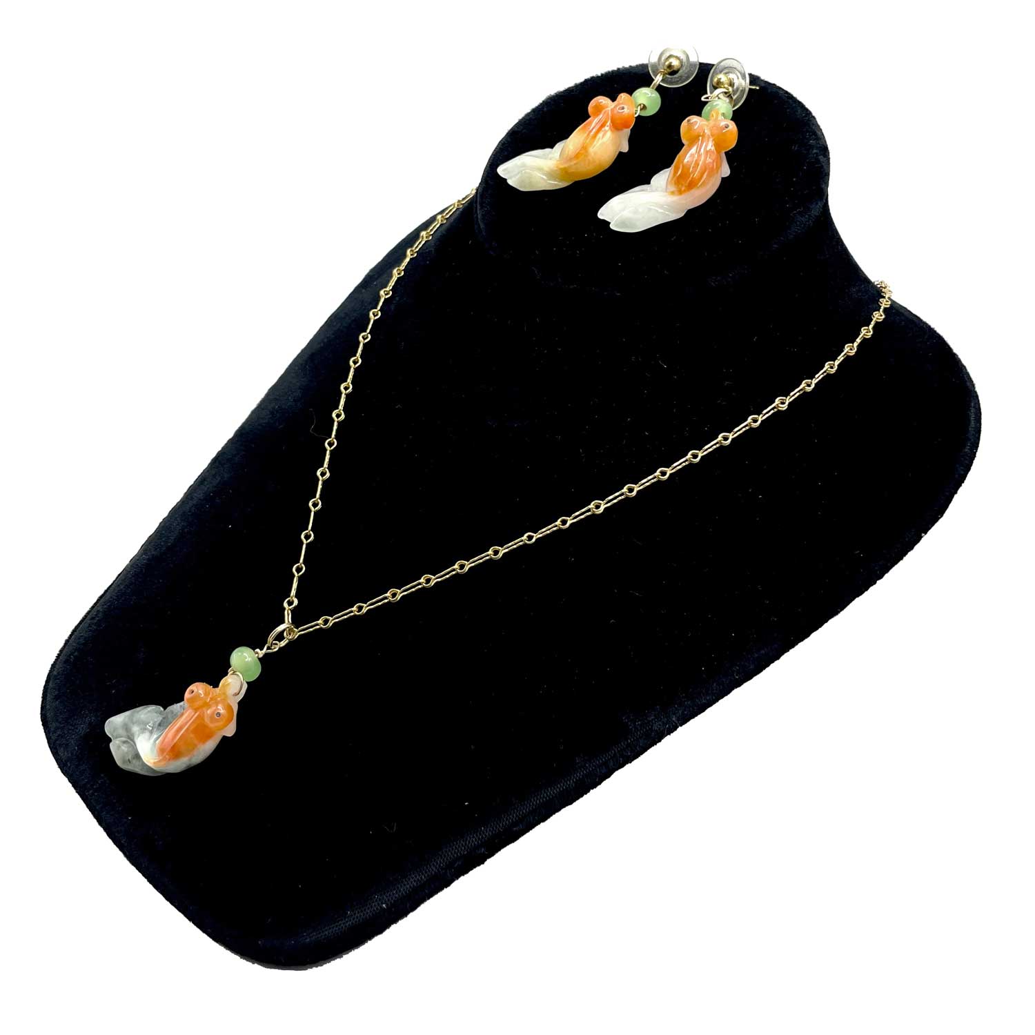 Agate goldfish necklace set