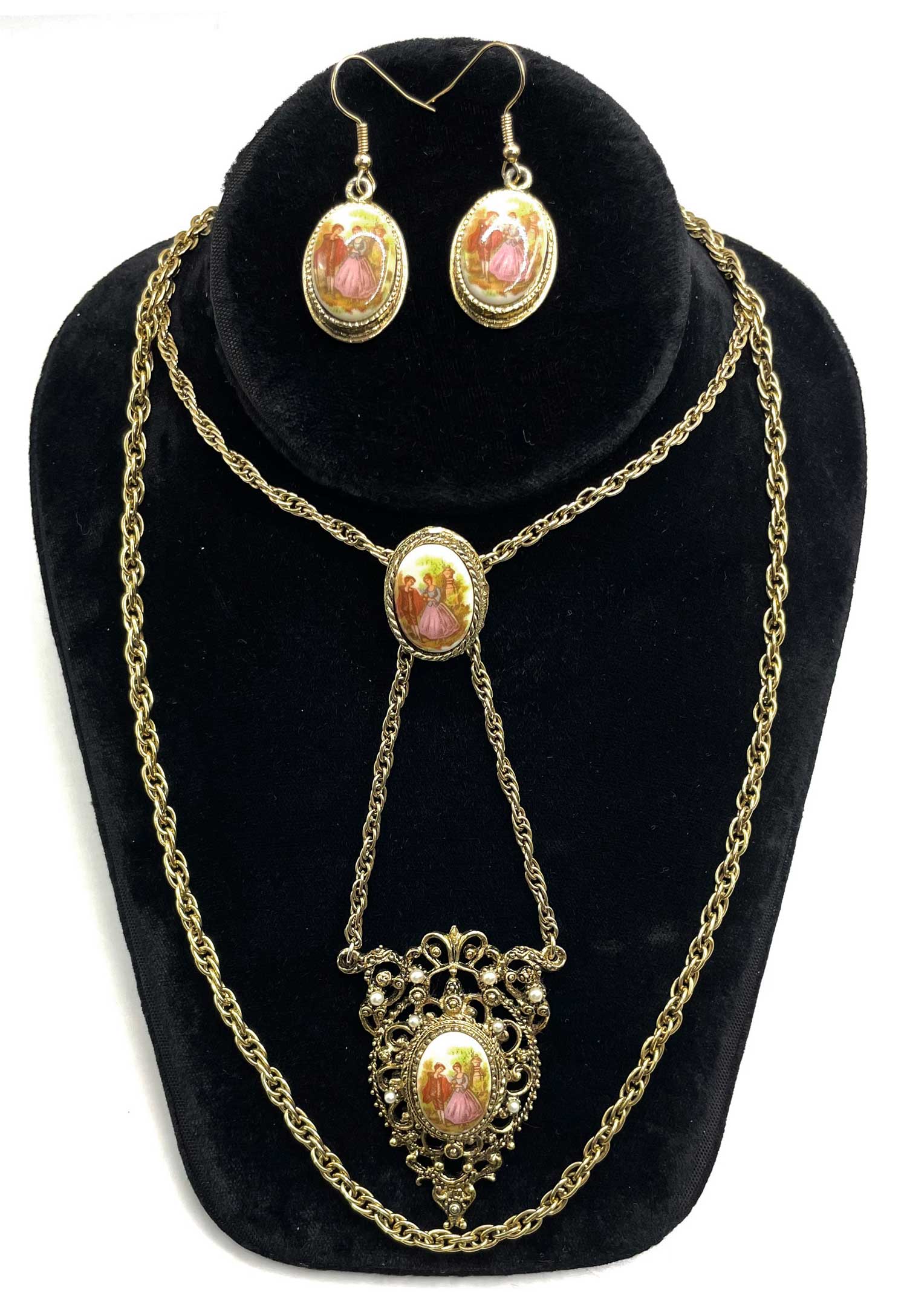 Rhinestone pendant necklace and earring set