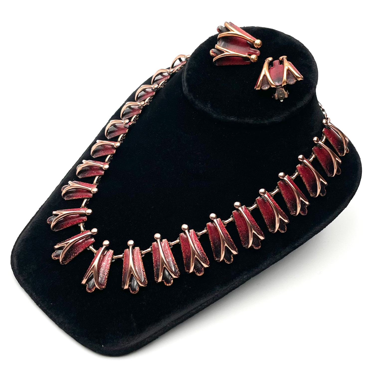 1950s enameled copper necklace set