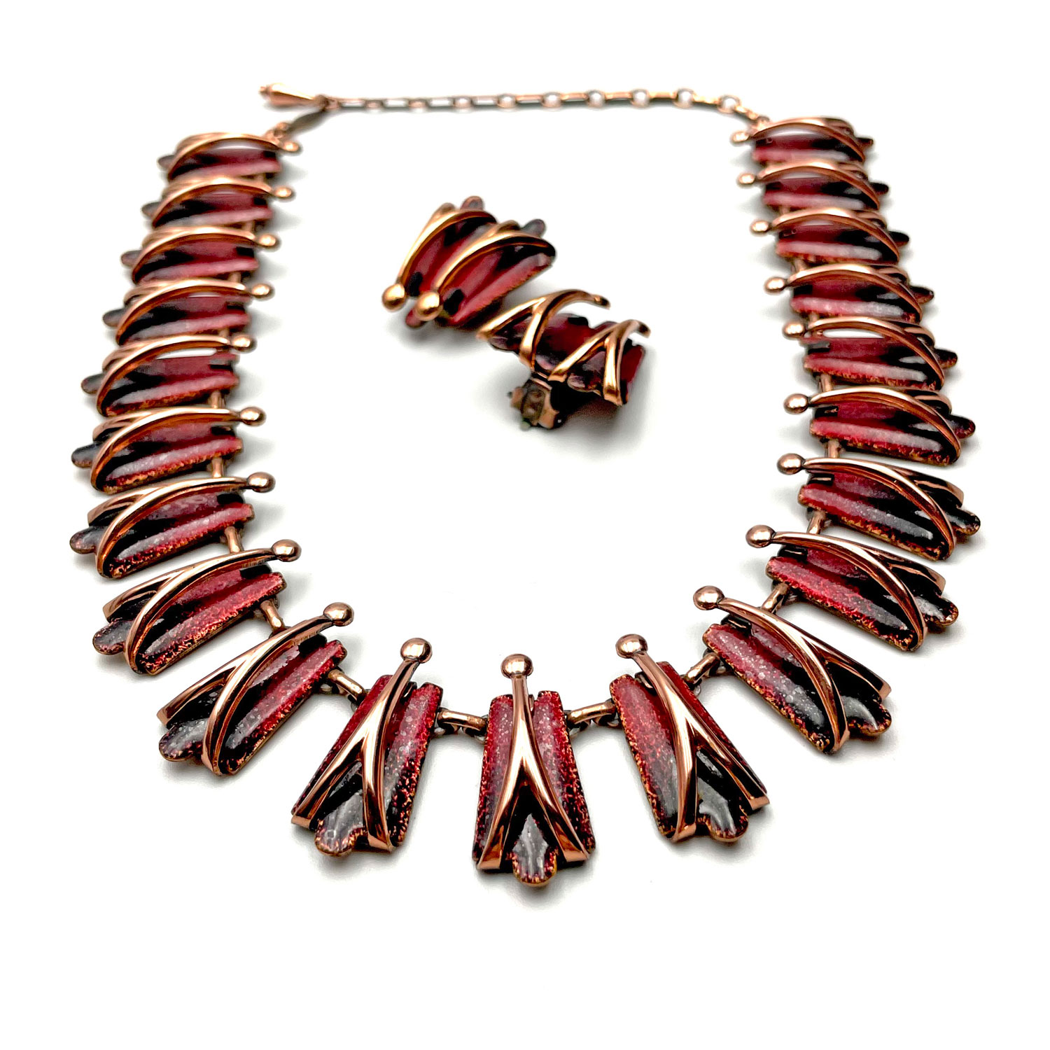 1950s enameled copper necklace set