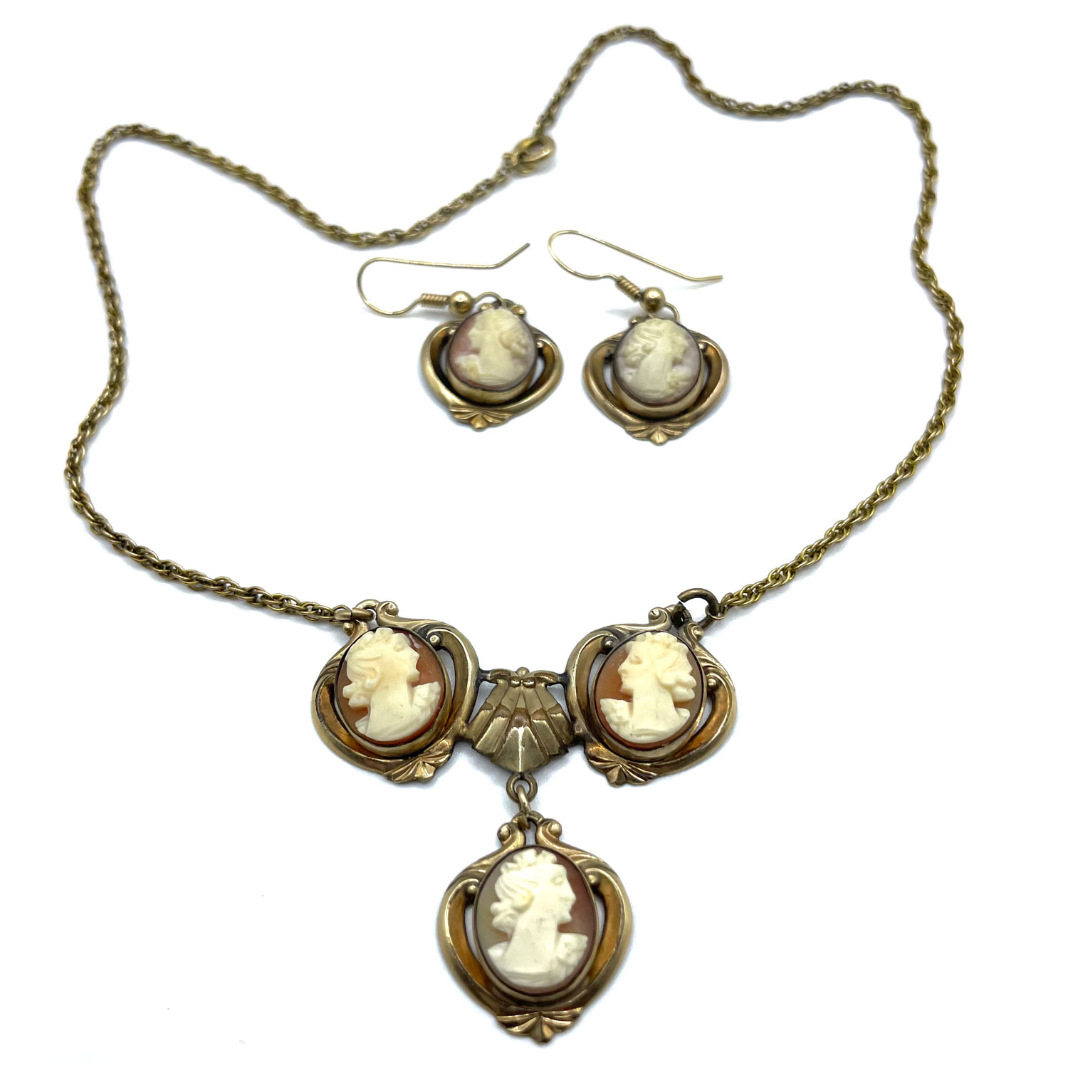 Cameo necklace and earring set