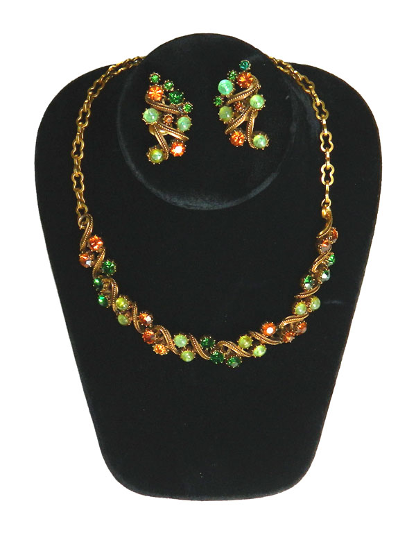 1940's rhinestone necklace and earring set