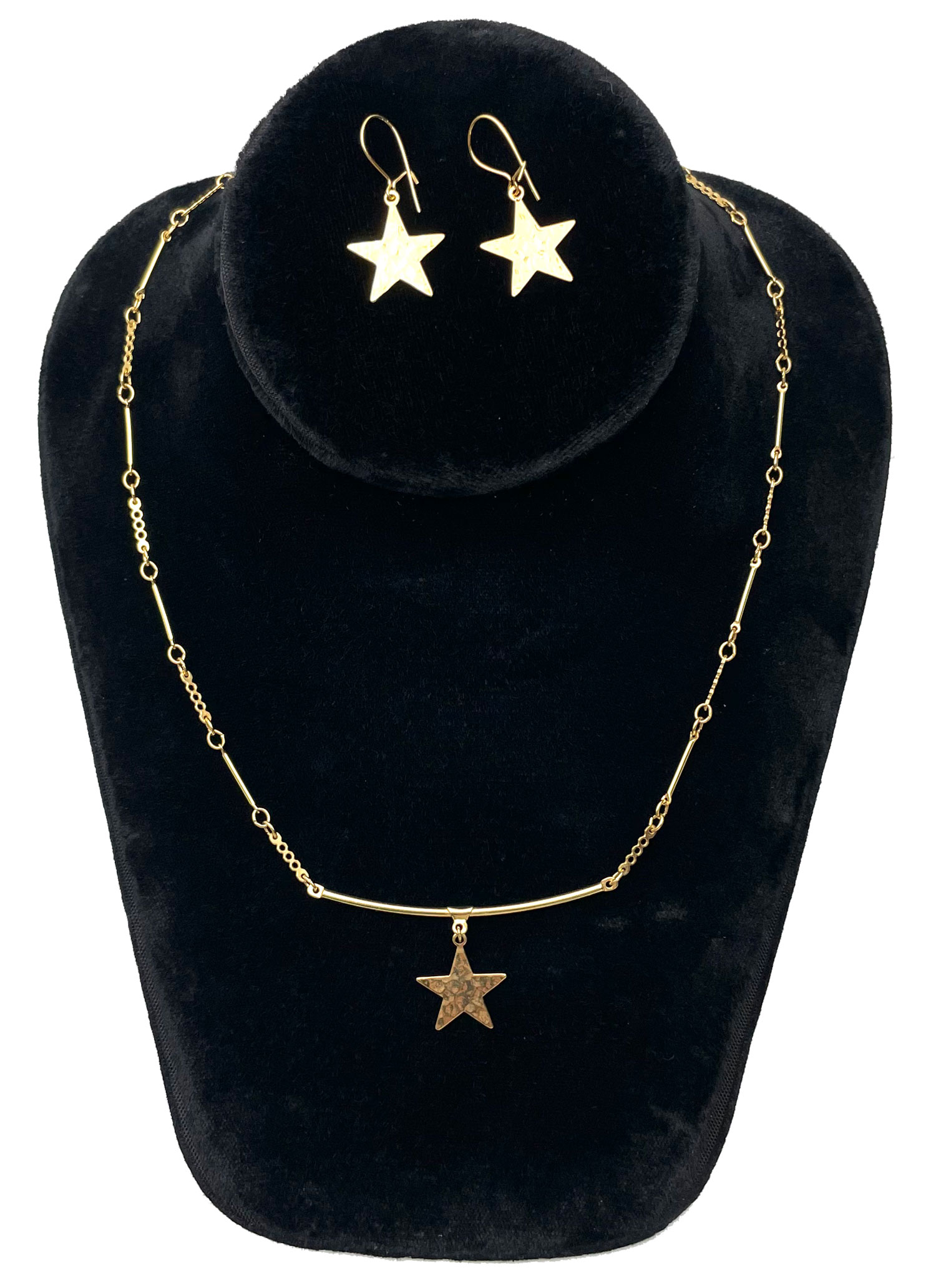 Gold star necklace and earring set