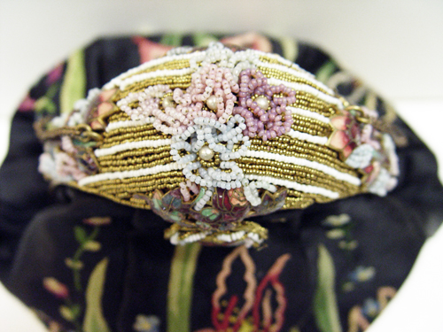 Antique beaded silk embroidered floral handbag