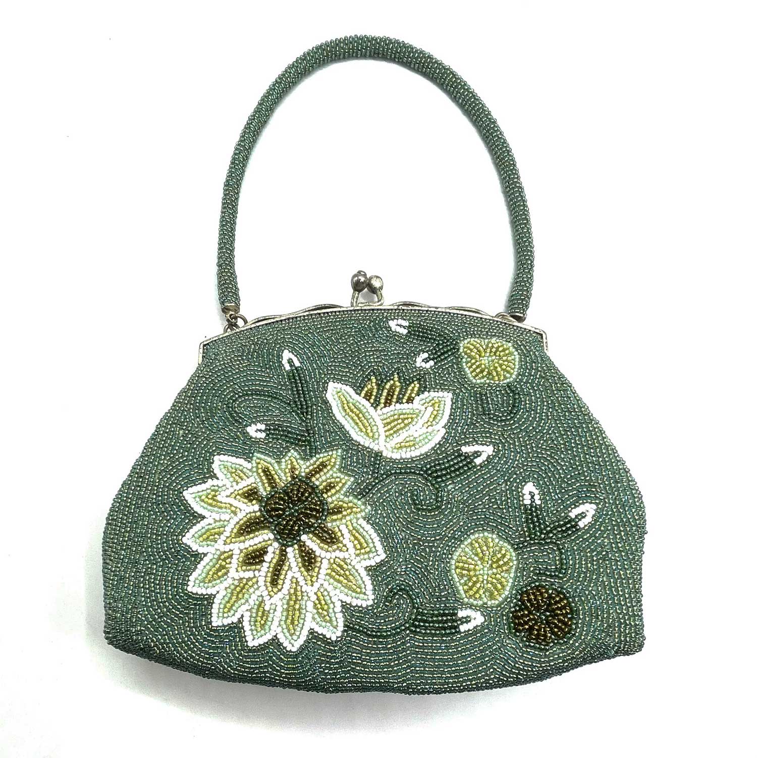 Lotus flower green beaded purse