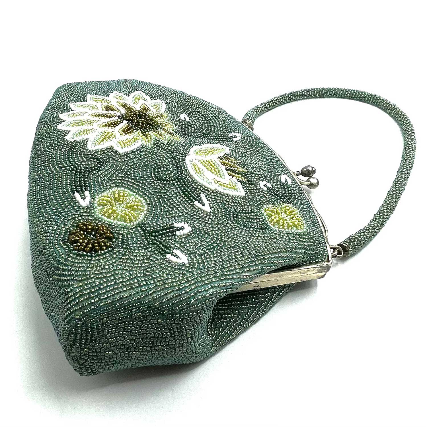 Lotus flower green beaded purse