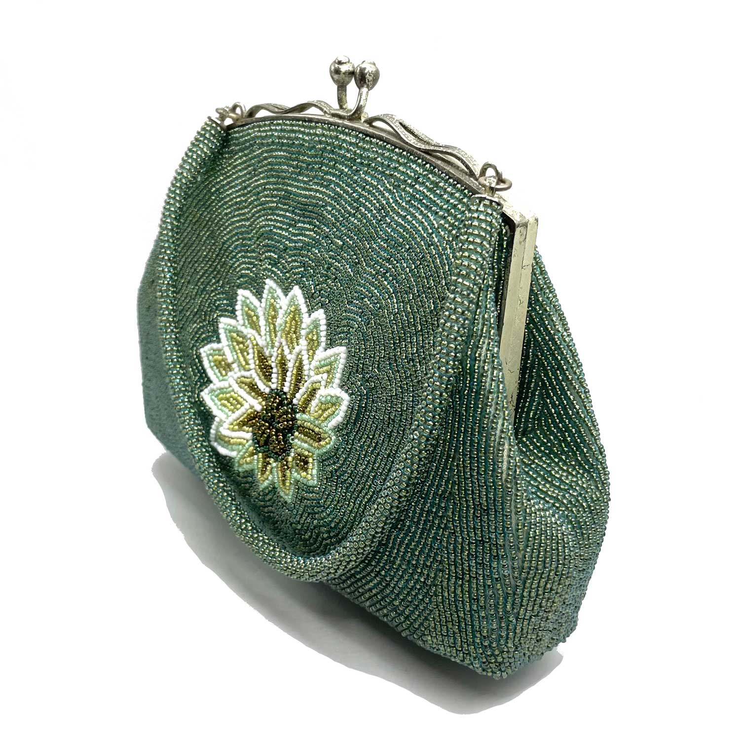 Lotus flower green beaded purse