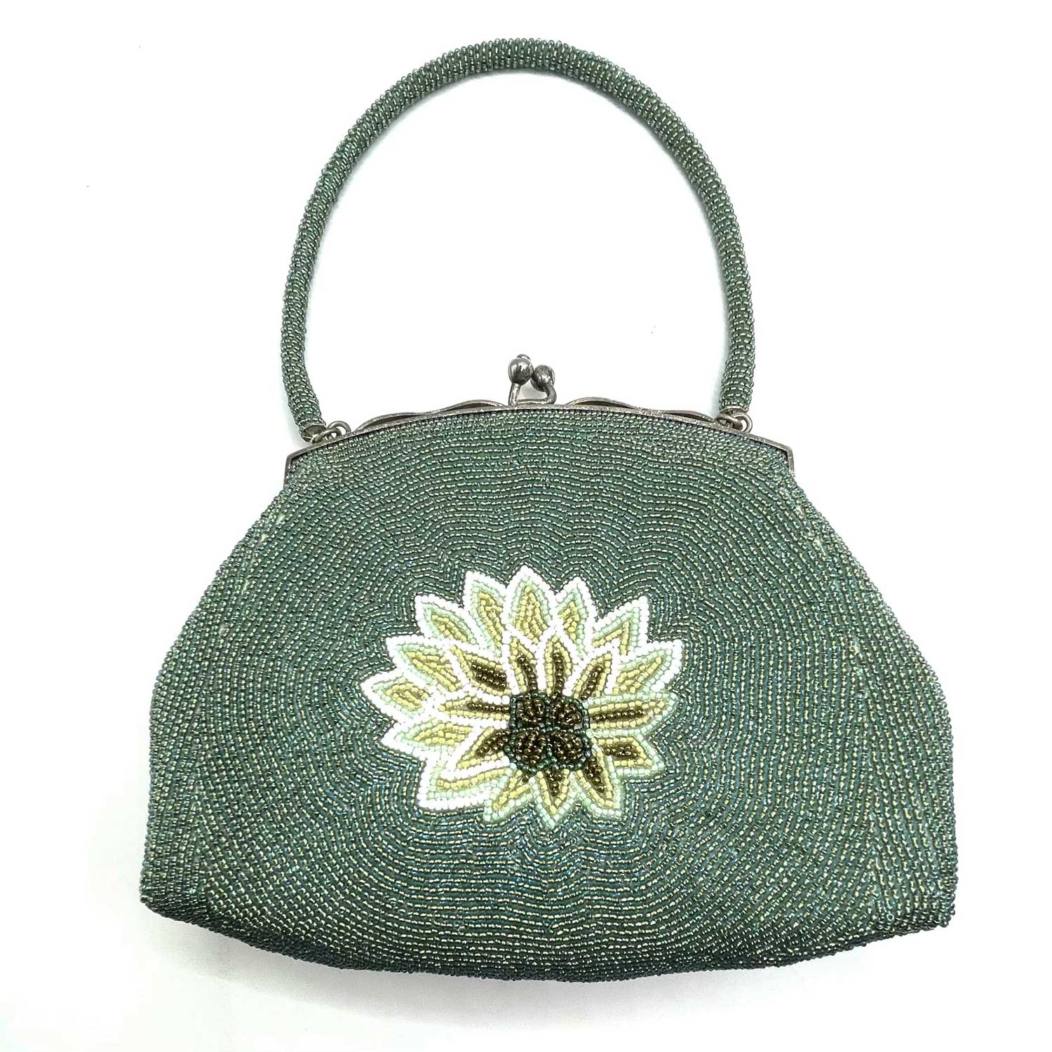 Lotus flower green beaded purse
