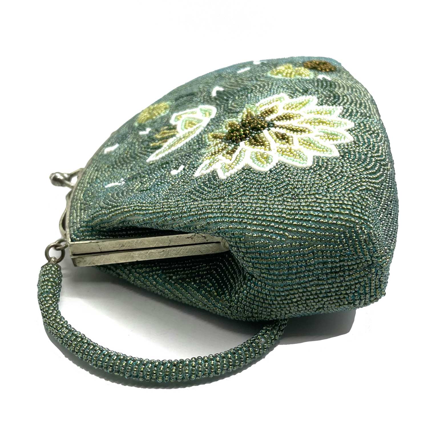 Lotus flower green beaded purse