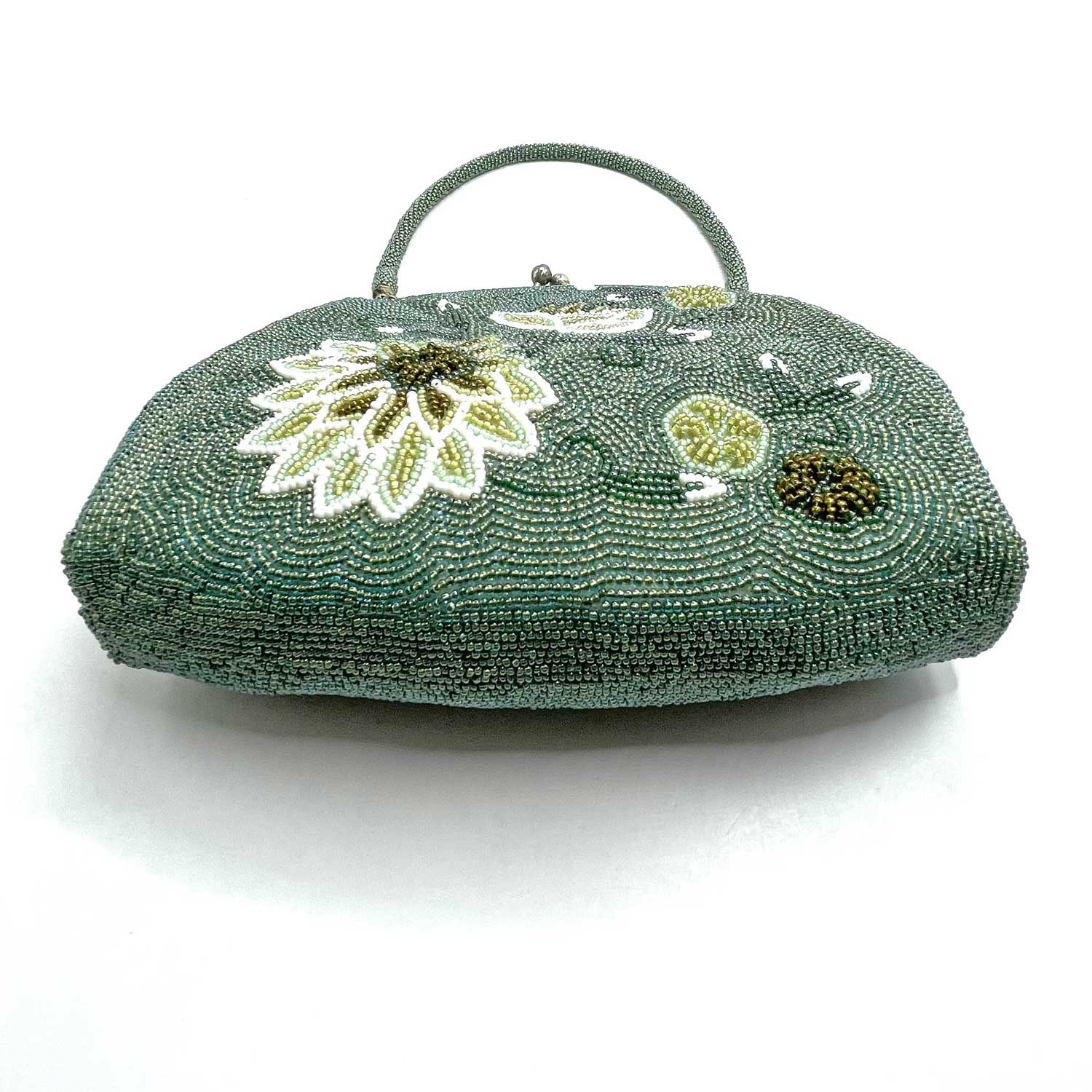 Lotus flower green beaded purse